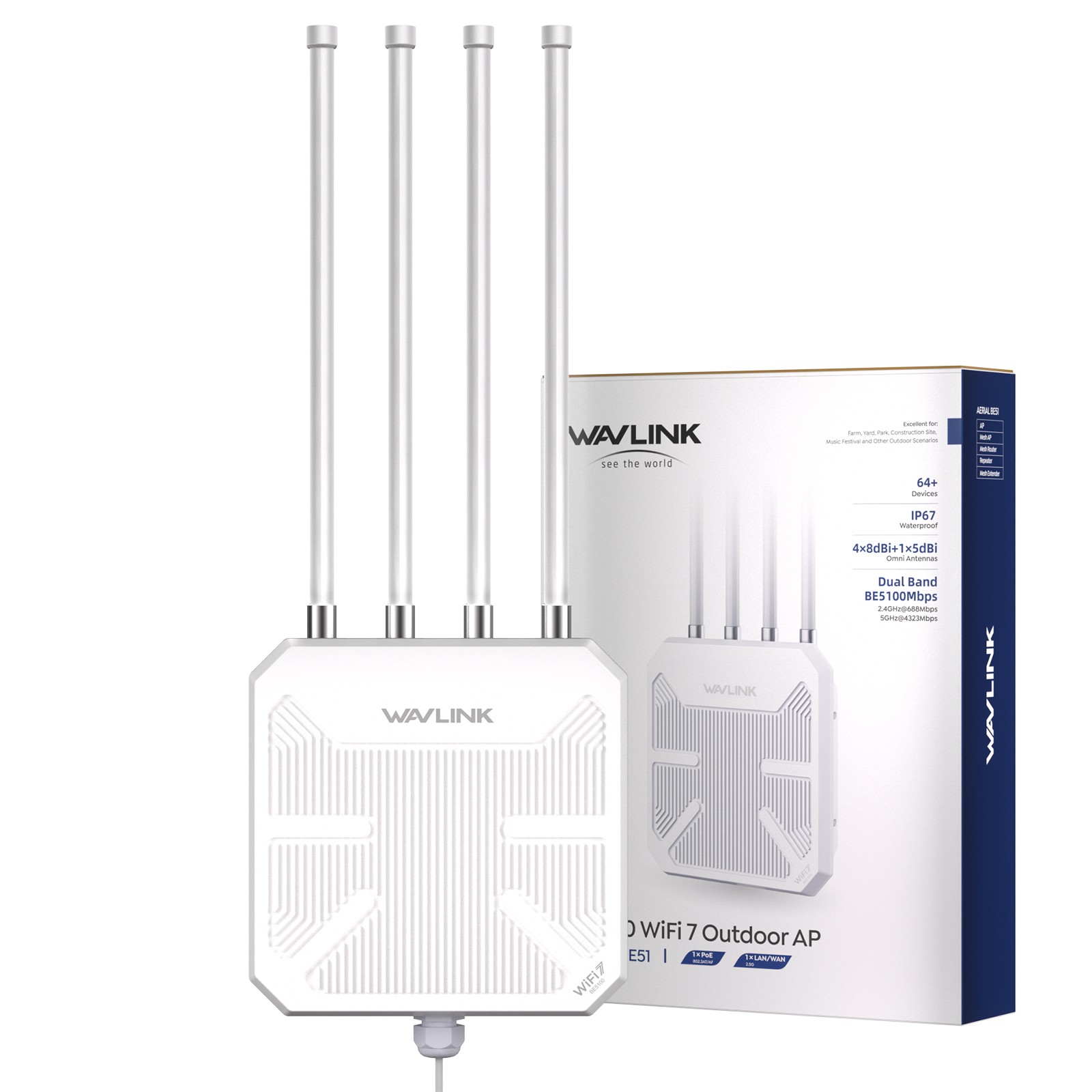 BE5100 WiFi 7 Outdoor Dual Band Mesh Router Repeater Long Range WiFi Extender