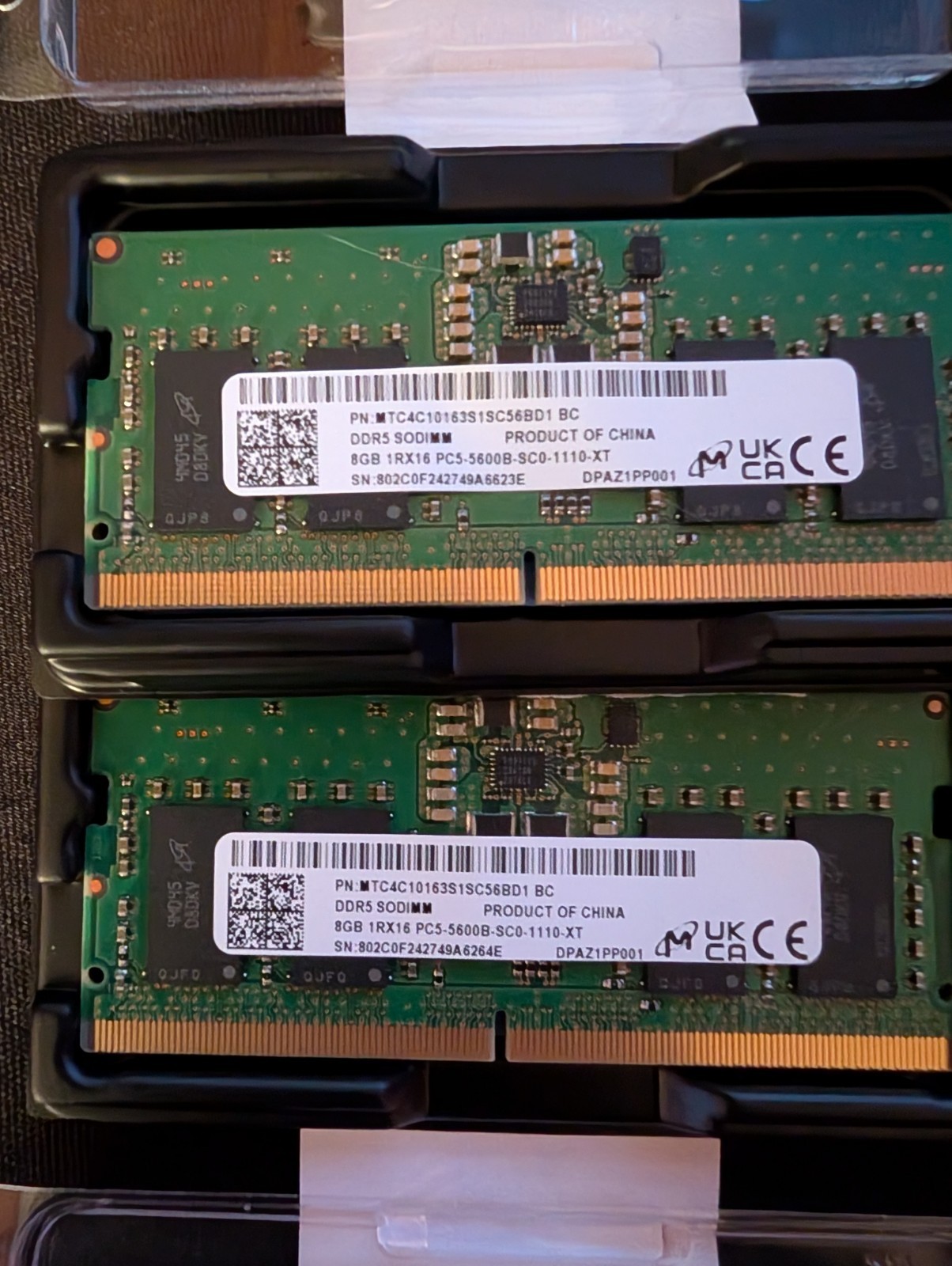 2X 8GB Micron 8GB DDR 5 5600MHz SODIMM Laptop RAM MTC4C10163S1SC56BD1