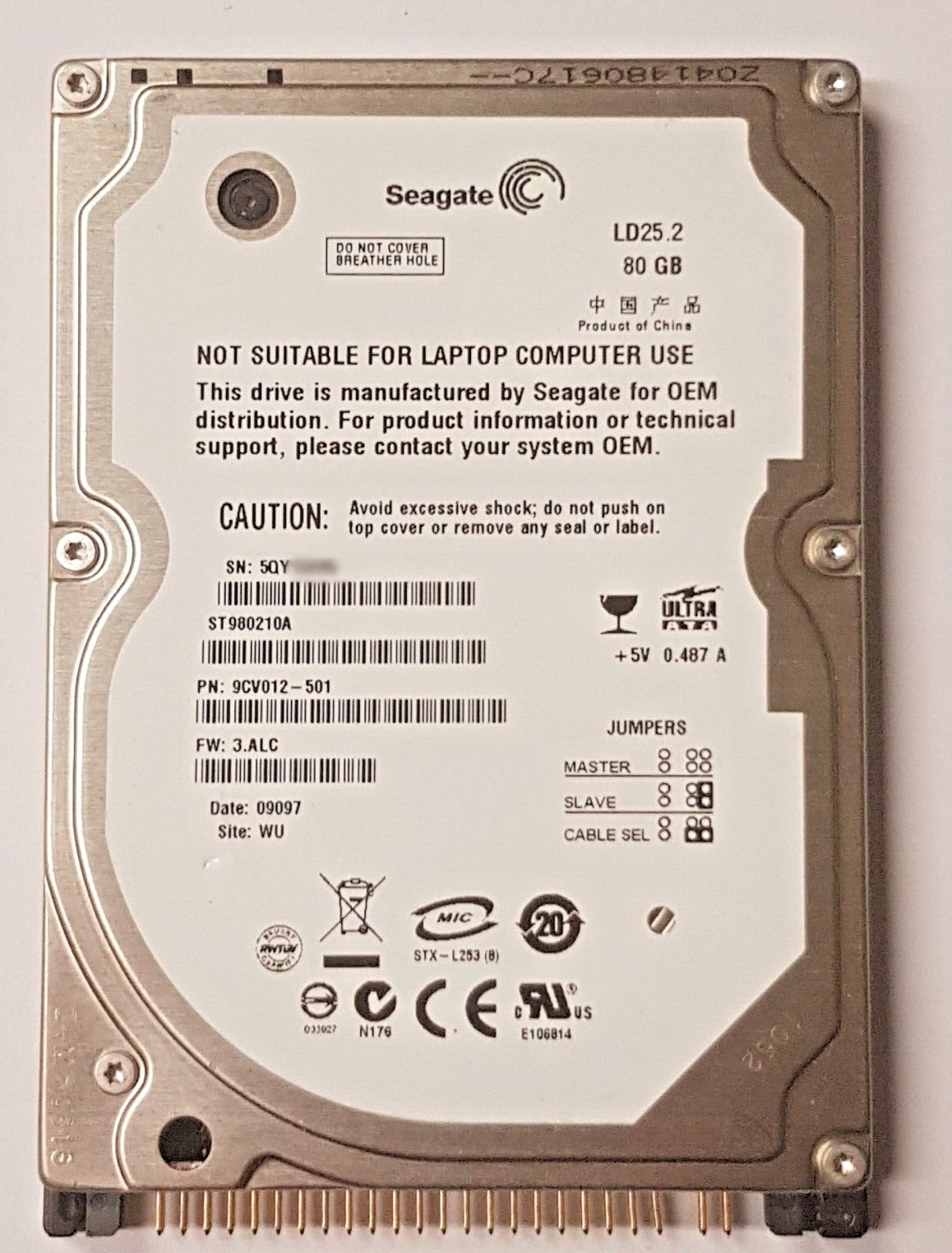 80GB IDE Seagate LD25.2 ST980210A 5400rpm 2MB HDD 2.5" Internal Hard Drive