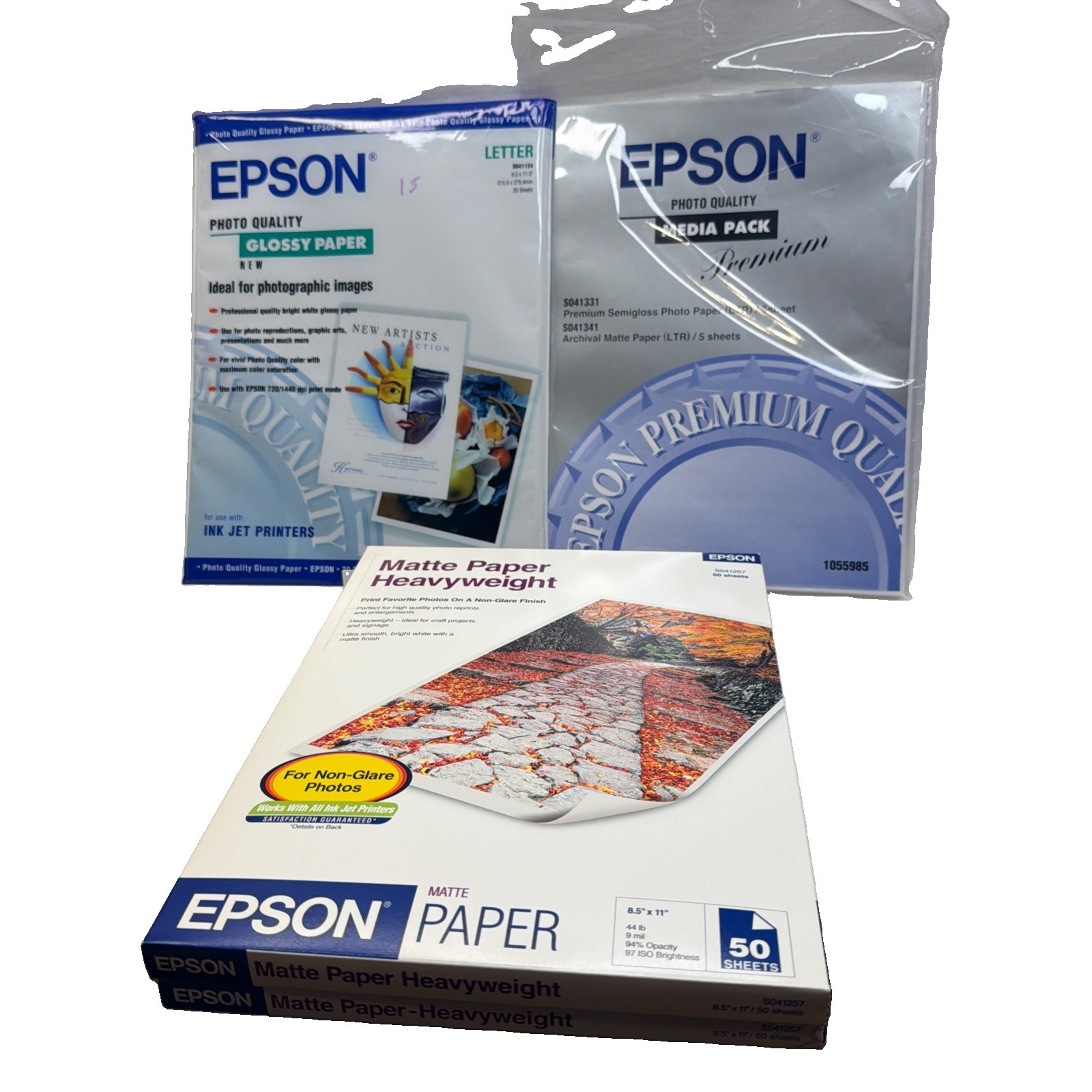 15 Epson Glossy, 8.5 X 11, Media Pack 10 Sheets, Matte Heavyweight 70 Sheets