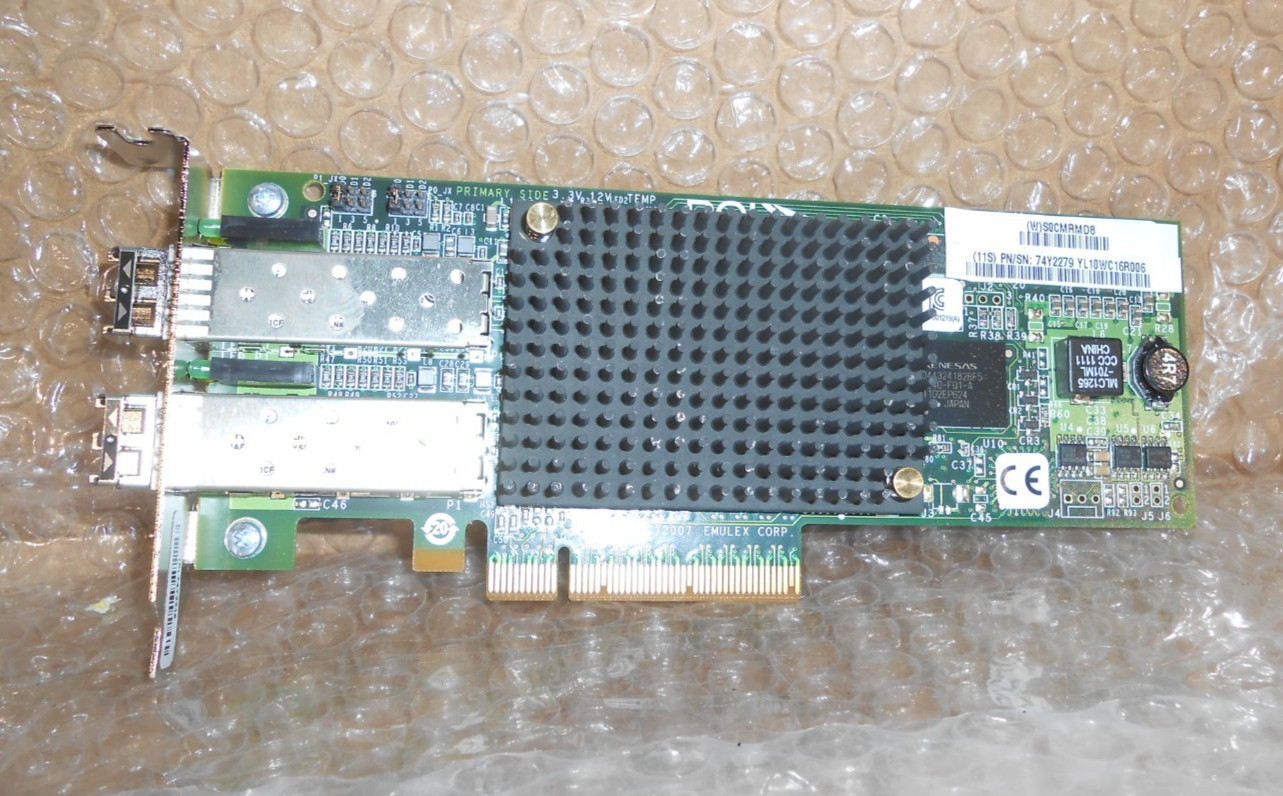 IBM Emulex LPE12002 PCI-E 8Gb Dual Port Fibre Channel HBA 74Y2279 2x SFP