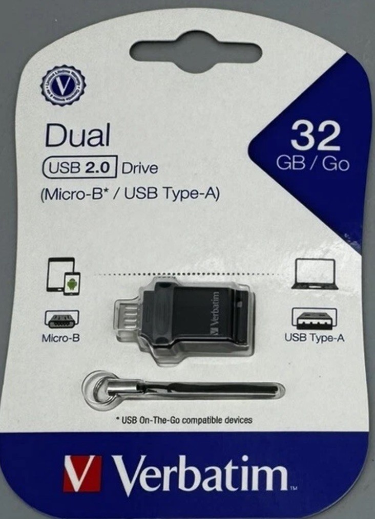 VERBATIM Store N Go 99139 DUAL USB 2.0 Flash DRIVE 32GB MICRO-B  USB TYPE-A 1707