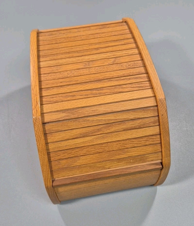 Vintage Wooden Roll Top Floppy Disk Box 5.25” Industrial MCM Storage 11x7x7