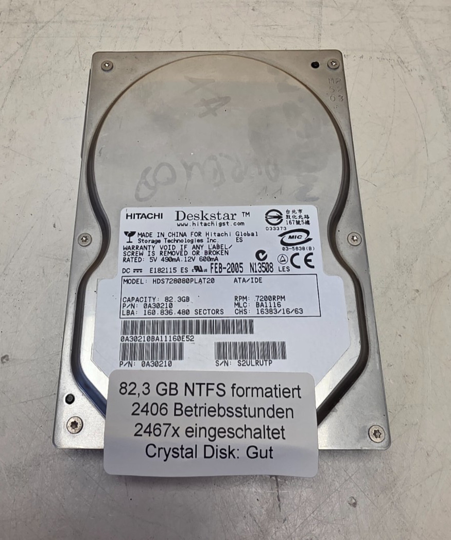 Hitachi Deskstar HDS728080PLAT20 82.3GB 3.5" HDD IDE