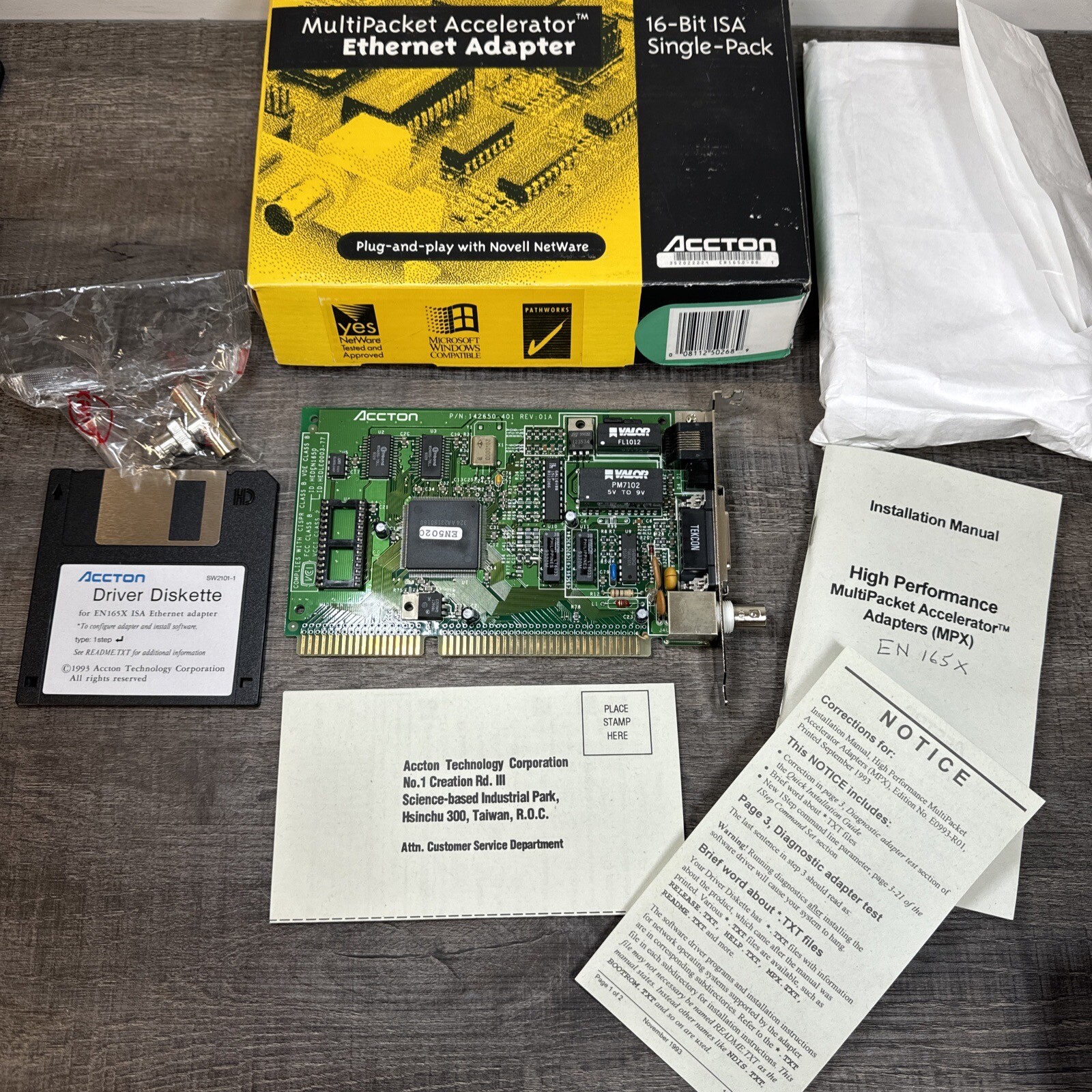 ACCTON EN1650 142650-403 ISA  COMBO ETHERNET ADAPTER 144650-000 OPEN BOX DISC