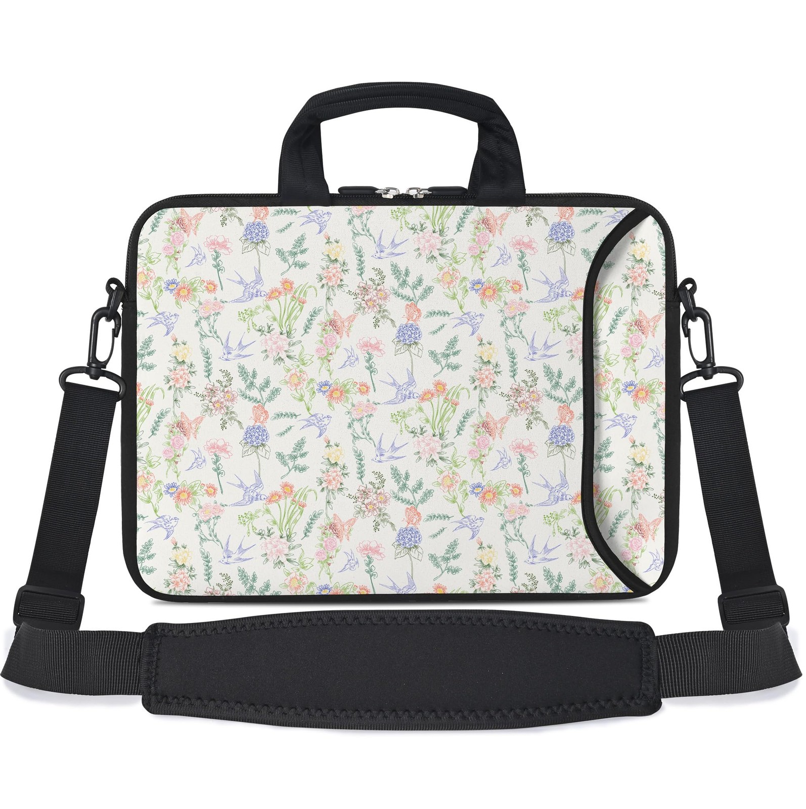 Laptop Shoulder Bag Messenger 1415.6Inch Neoprene Sleeve Pocket Flowers Swallow