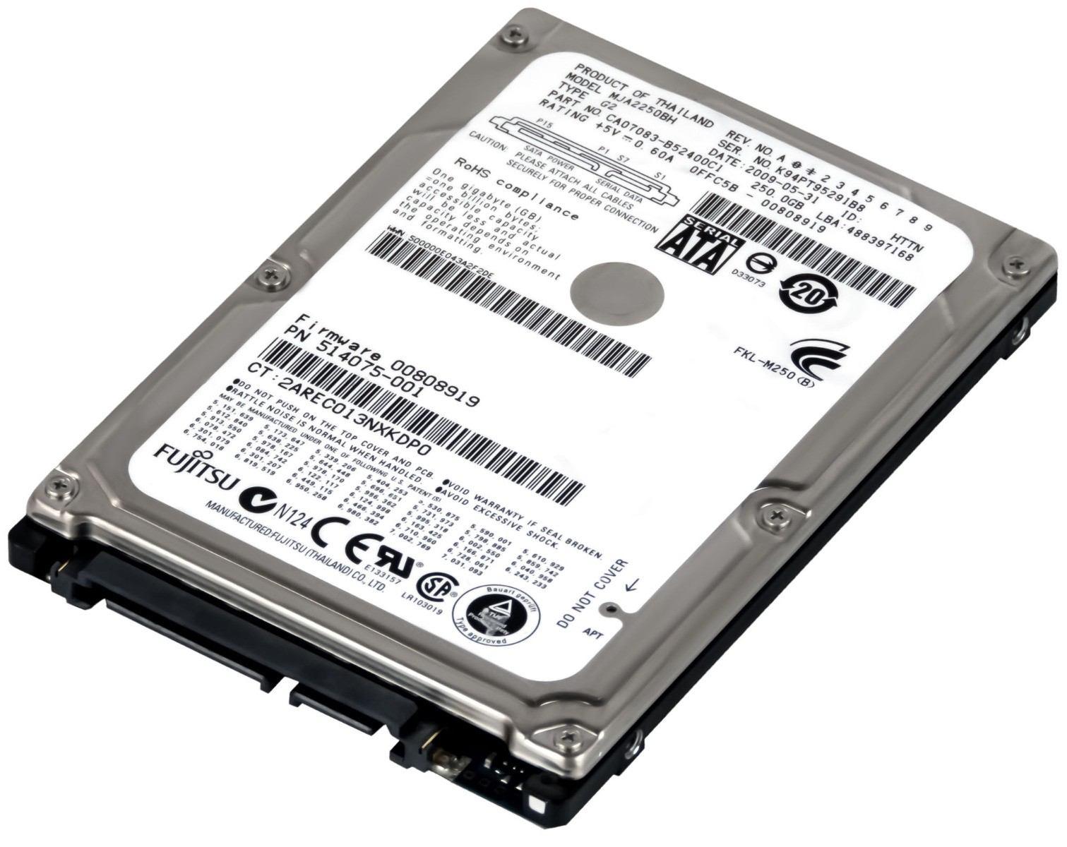 HARD DRIVE FUJITSU MJA2250BH 250GB 5.4K 8MB SATA II 2.5'' 