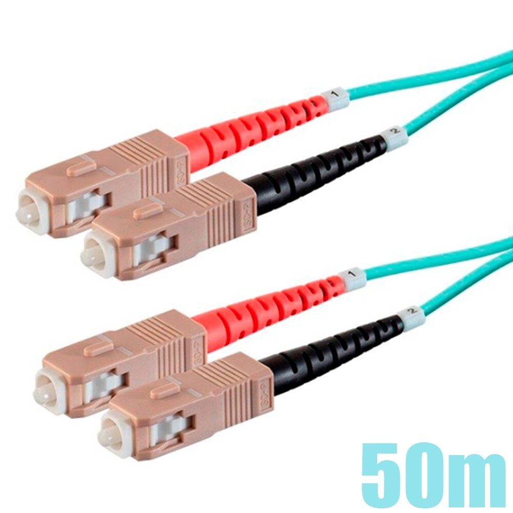 50M SC to SC UL Duplex 50/125 Multi-Mode OM4 Fiber Optic Optical Cable OFNR Aqua