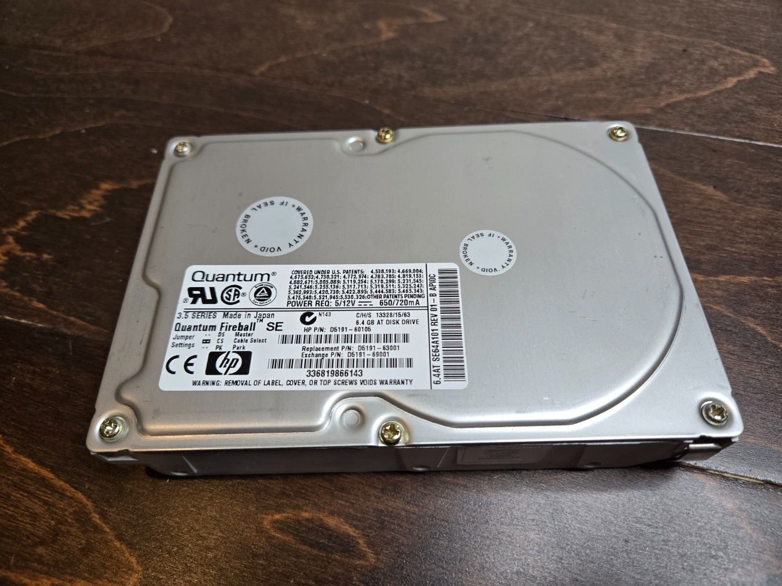 D5191-60105 Hewlett Packard HP Quantum FireBall 6.4GB IDE 3.5" drive legacy