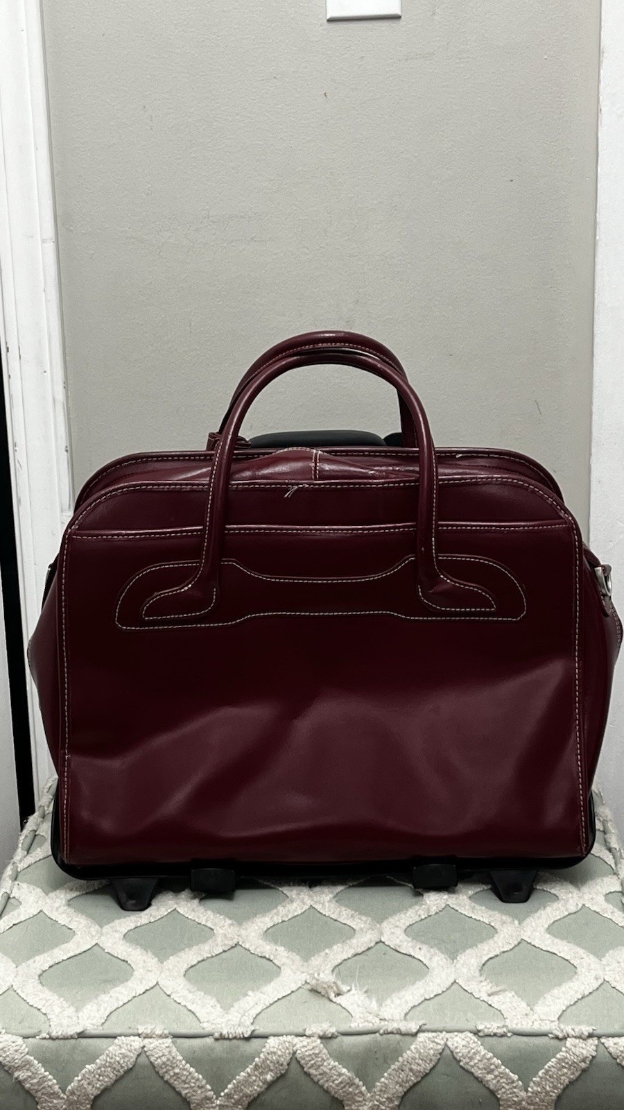 McKlein Willowbrook Ox-Blood Red Detachable W/Strap Rolling Laptop Briefcase 17”