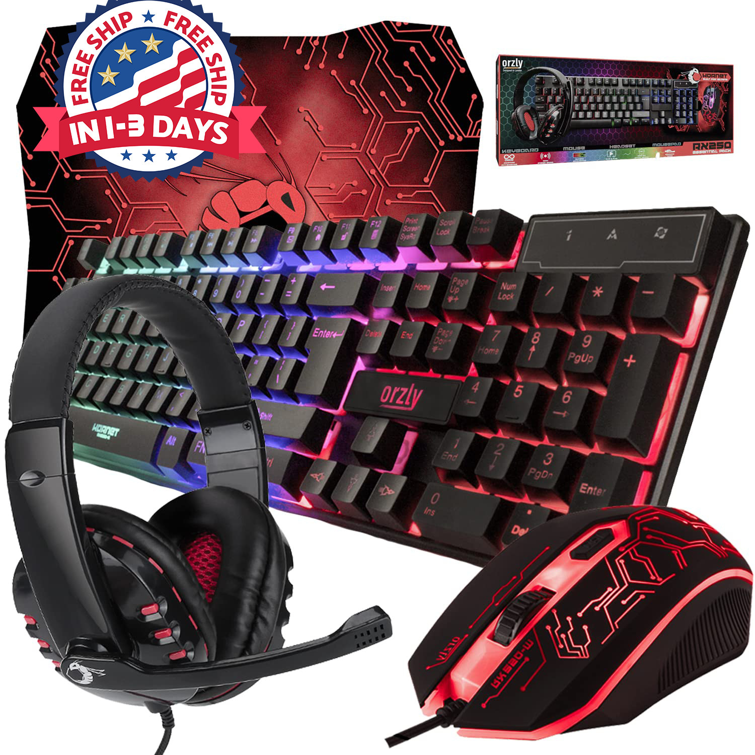 Teclado y Mouse con Audifonos y Alfombrilla de ratón Para Gamer Gaming Juegos Co