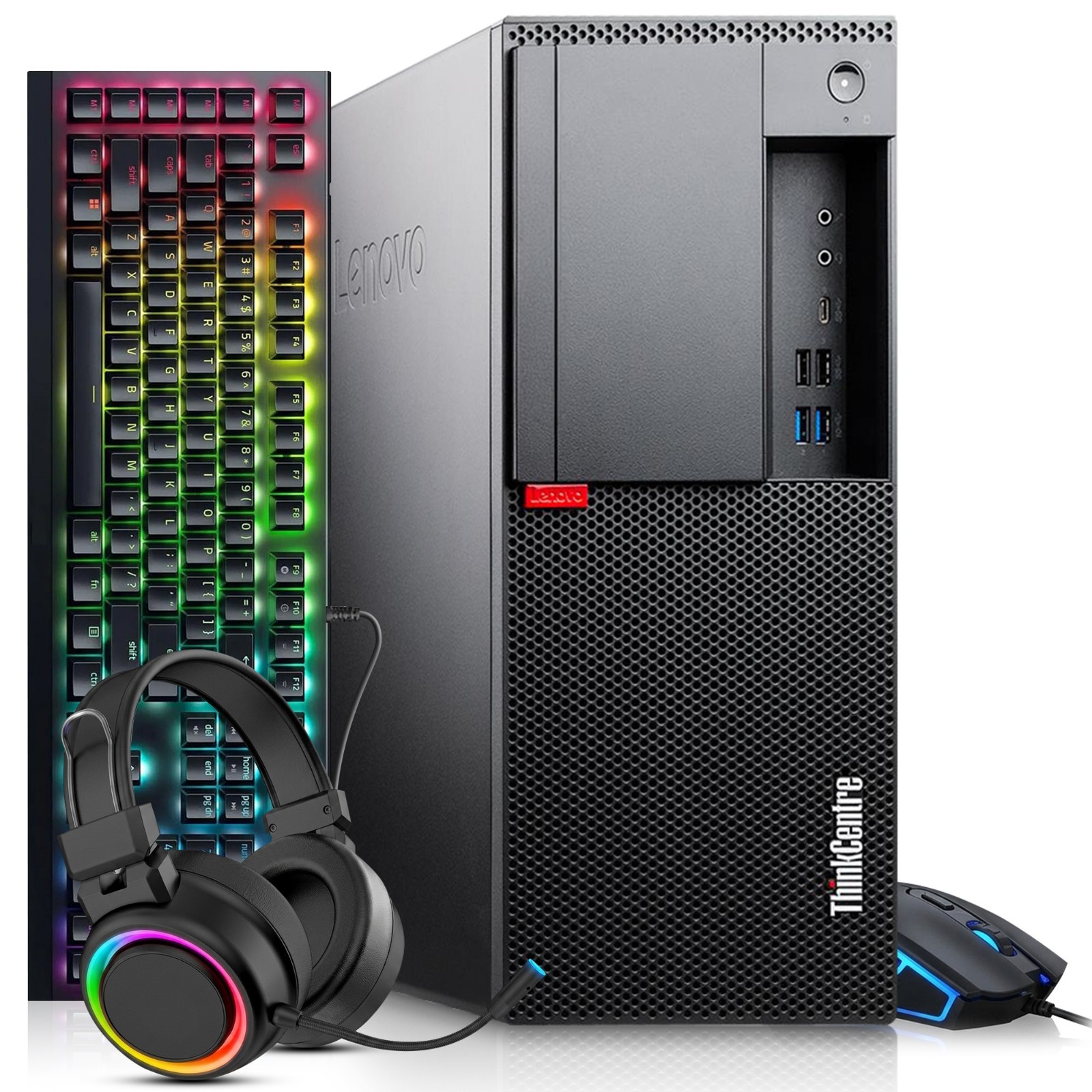 Lenovo M720t Gaming PC 16GB 256GB SSD AMD RX-550 RGB-KB&M & Headphone WiFi Win11