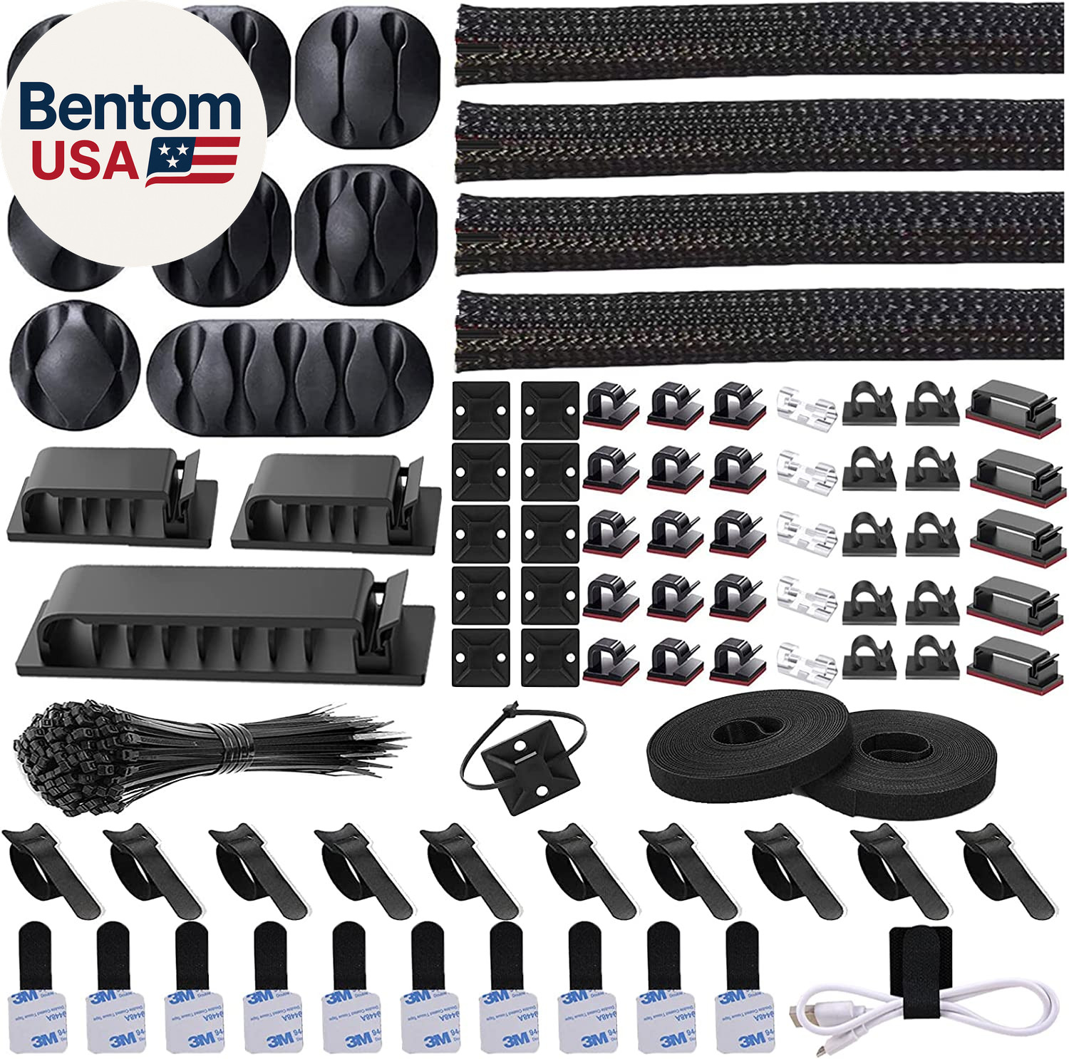 192 PCS Cable Management Kit 4 Wire Organizer Sleeve,11 Cable Holder,35Cord Clip