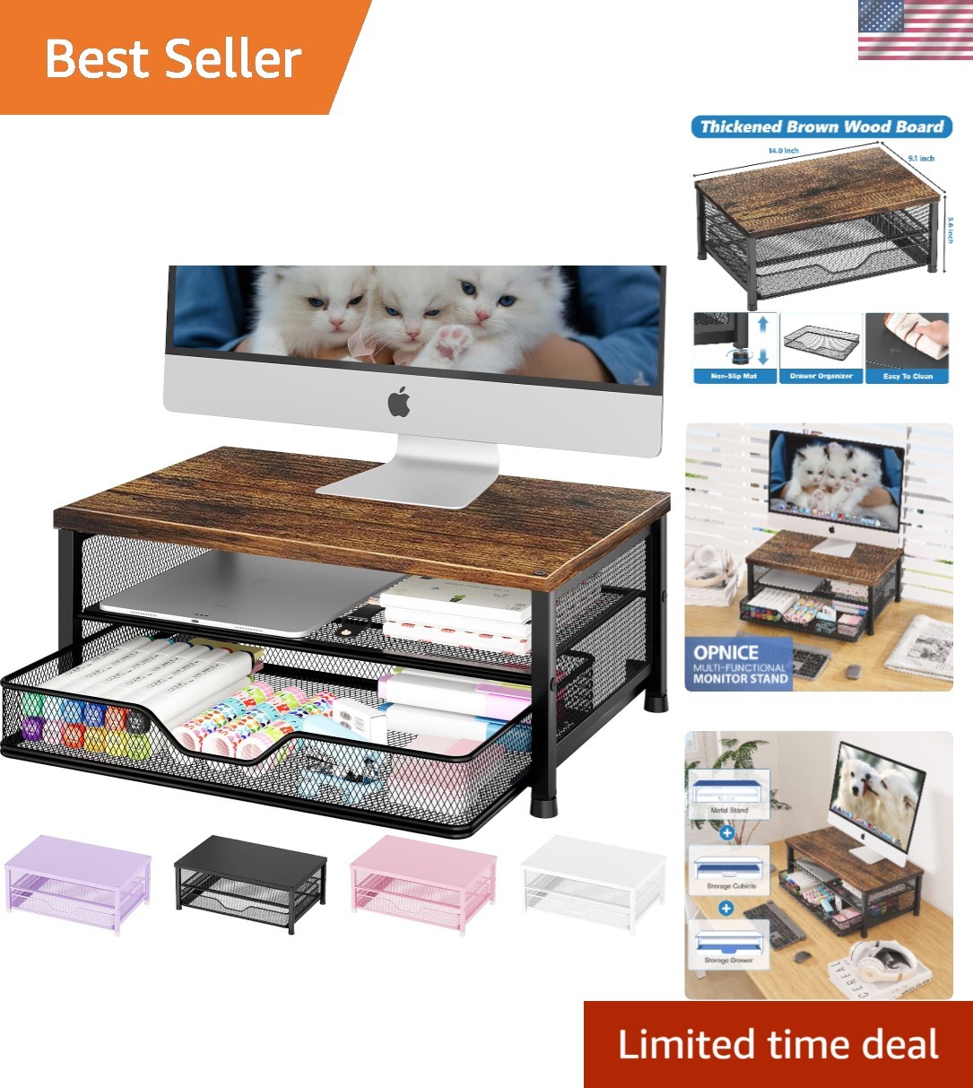 Sleek 2-Tier Workspace Organizer for Printer & Laptop—Ergonomic Design, Brown