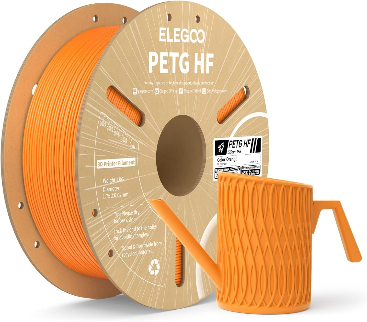 PETG HF 3D Printer Filament 1.75Mm Orange 1KG