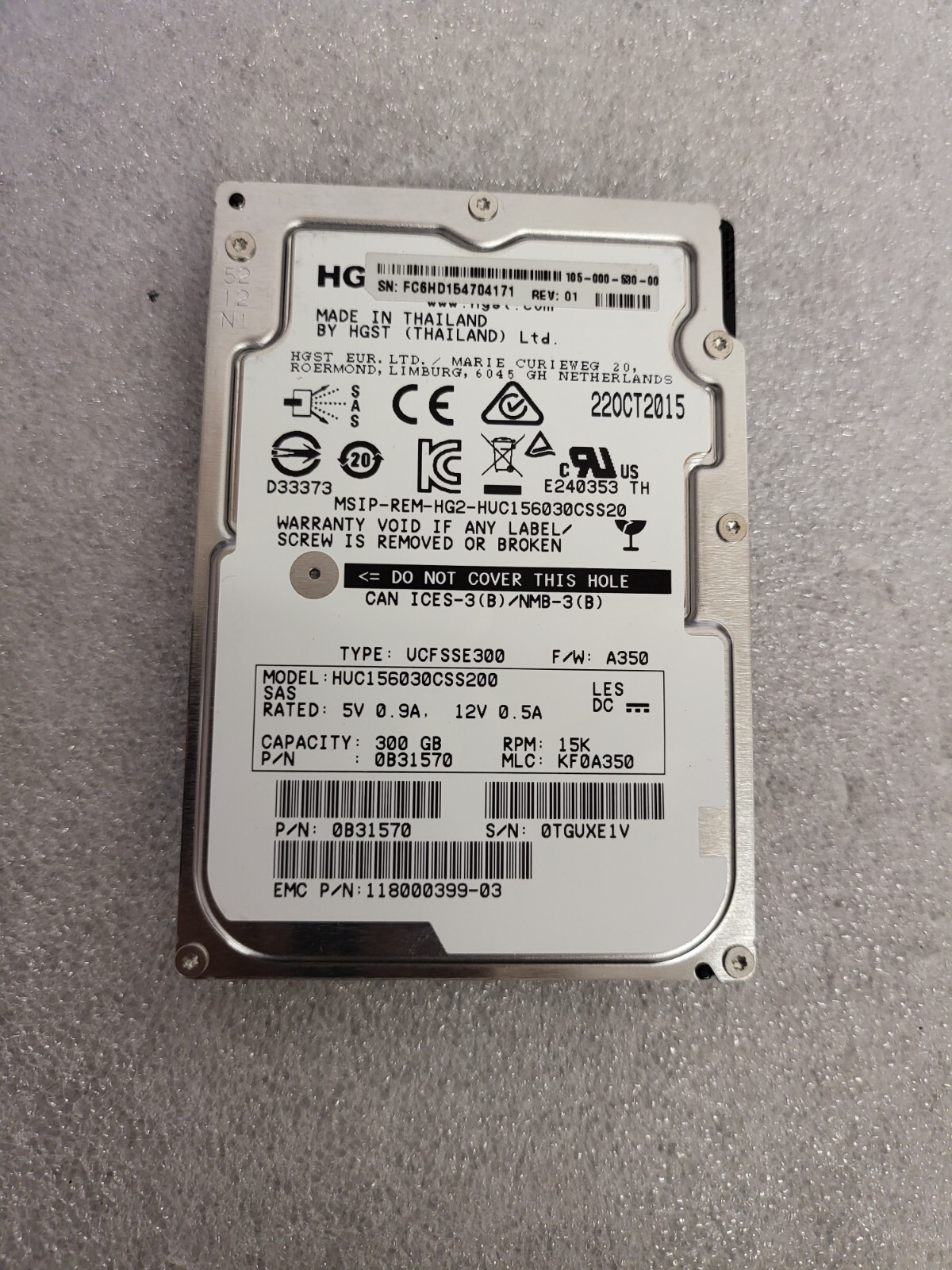 748385-001 HGST HUC156030CSS204 300GB 15K 12G SAS 2.5" Server Drive US SELLER
