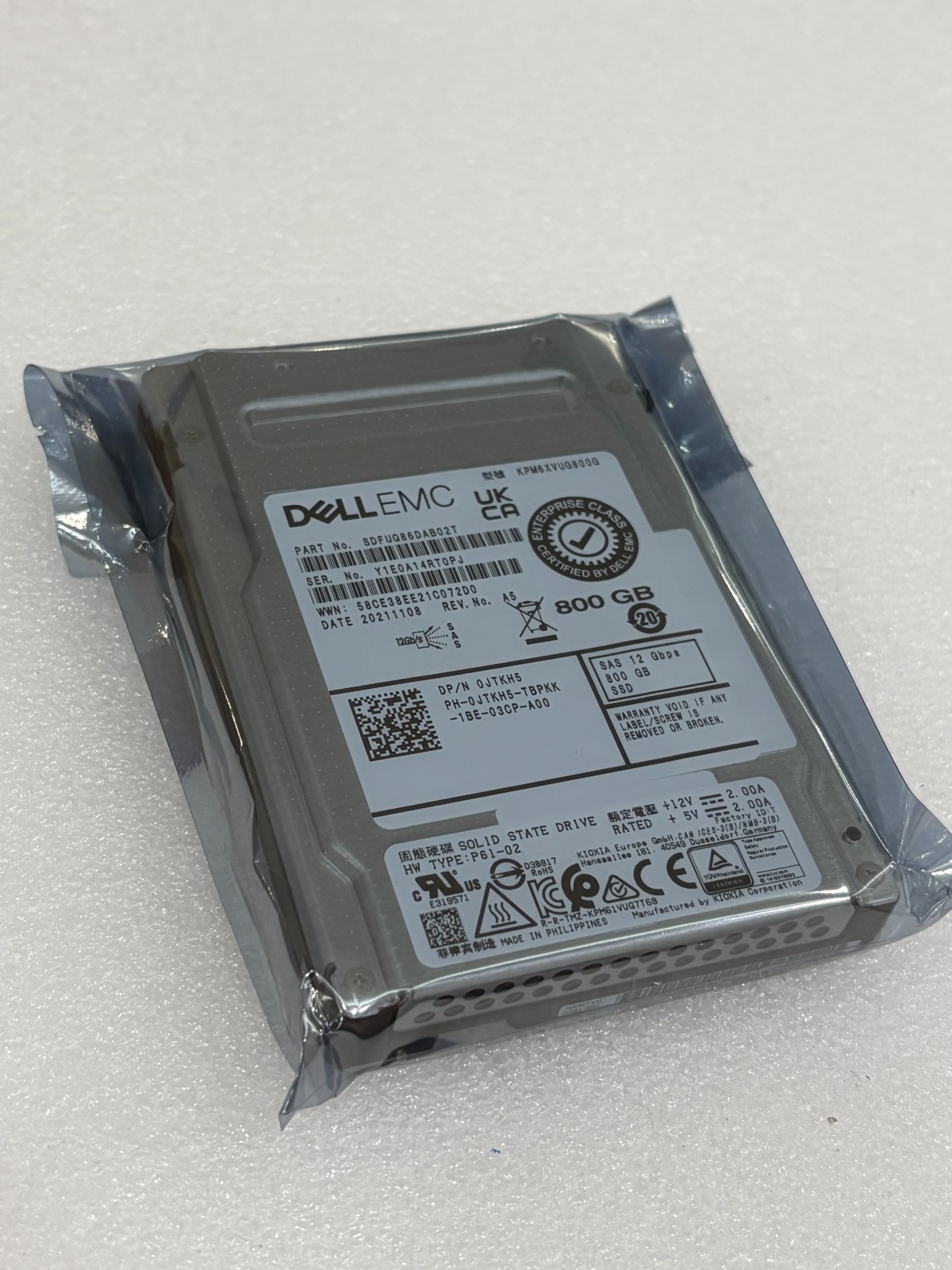 DELL 0JTKH5 KPM6XVUG800G SDFUQ86DAB02T 800G SAS 12Gbps 2.5" SSD
