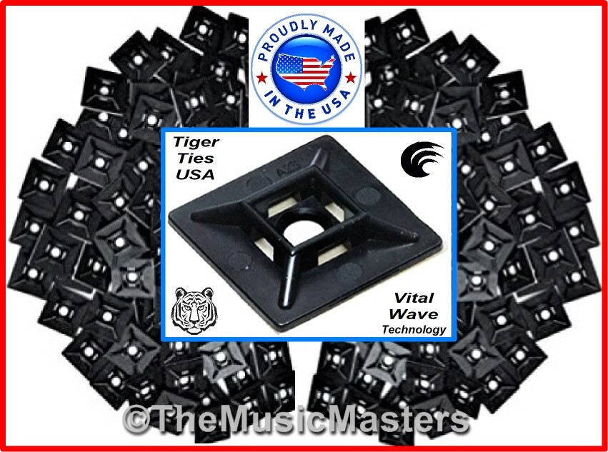 100 USA Made Adhesive Wire Cable Tie 3/4" Mounting Pads Wall Mount Clips Black