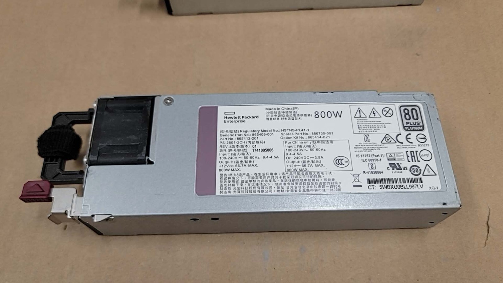 HPE 800W Flex Slot Platinum Power Supply ProLiant G10 865414-B21 866730-001 PL41