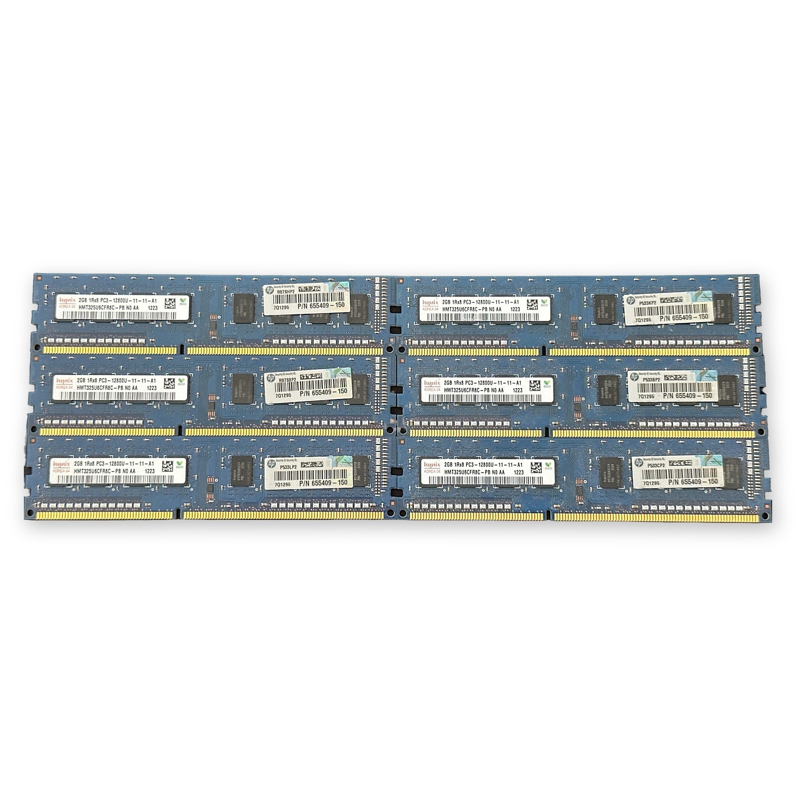 Lot of 6 HP 2GB DDR3 PC3-12800U Desktop RAM 12GB HMT325U6CFR8C-PB 655409-150