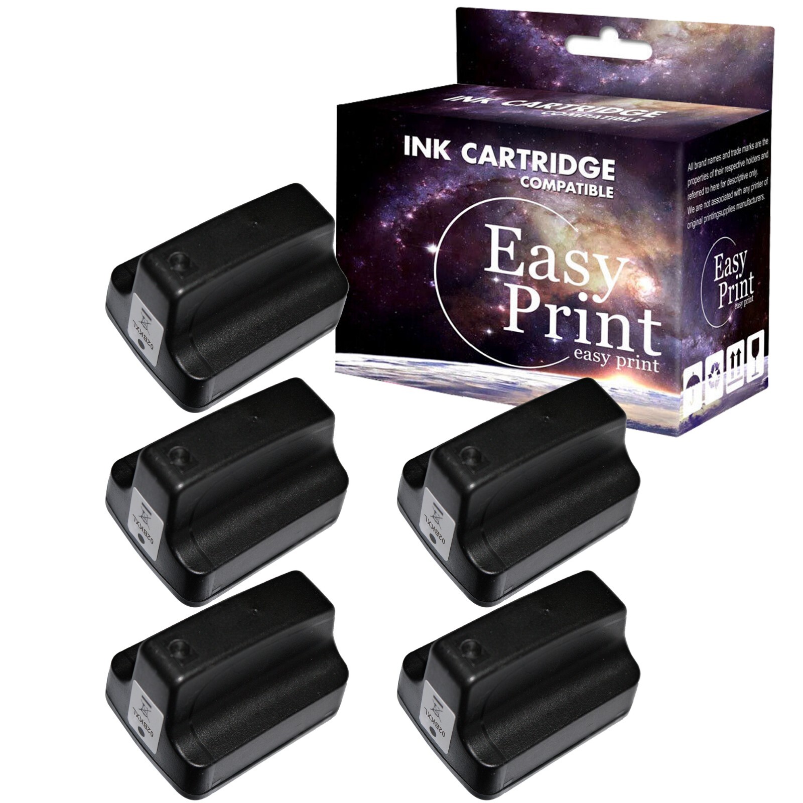 5PK replace for HP 02 Black Ink Cartridge for PhotoSmart 3108 3110 C8150 Printer