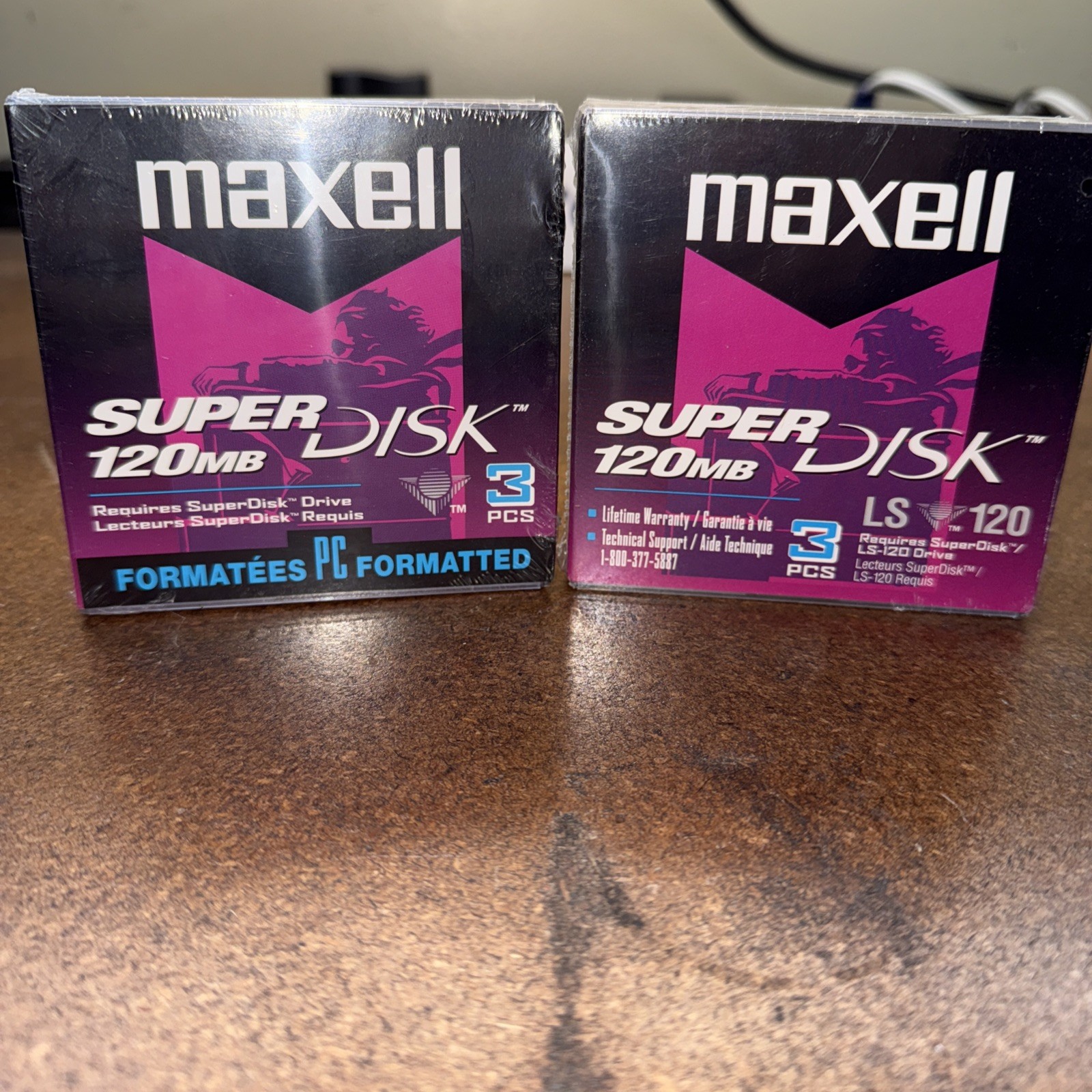 (2) 3 pieces of Maxell SUPERDISK LS-120 media PC format 120MB, Japan Sealed New