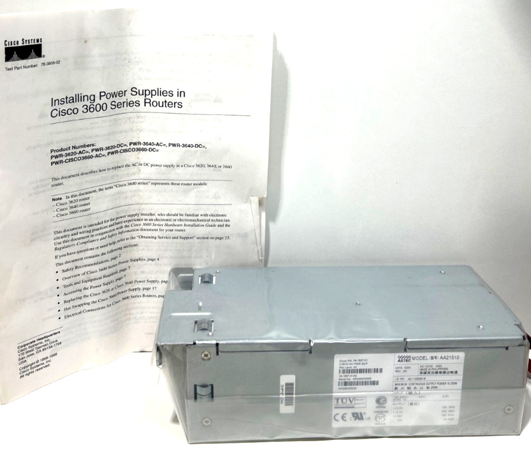 Astec AA21510 240v 250W Power Supply For Cisco 34-1657-01, Manual still wrapped