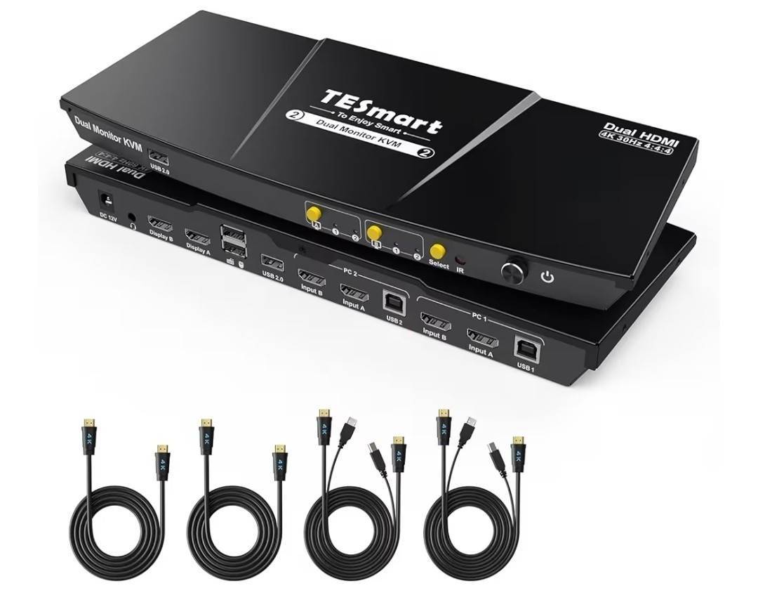 TESmart PAP KVM Switch 2 Monitors 2 Computers HDMI 4K@30Hz MSRP: $169