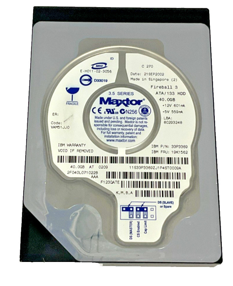Maxtor E-H011-02-3056 Silver 40GB  5400RPM 3.5" ATA/133 Internal Hard Drive