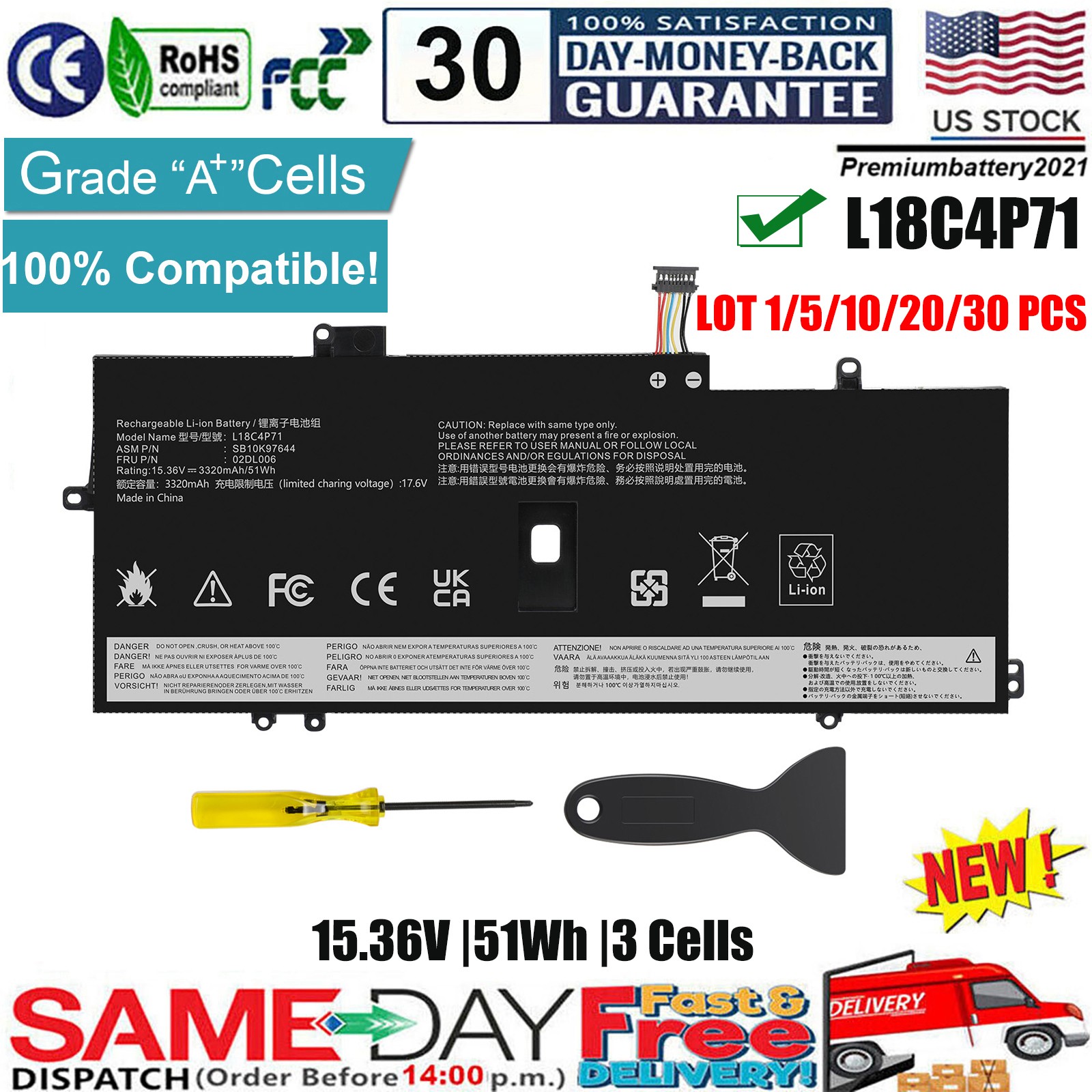 ✅LOT Battery L18C4P71 For Lenovo ThinkPad X1 Carbon 7th Gen-2019 / 8th Gen-2020