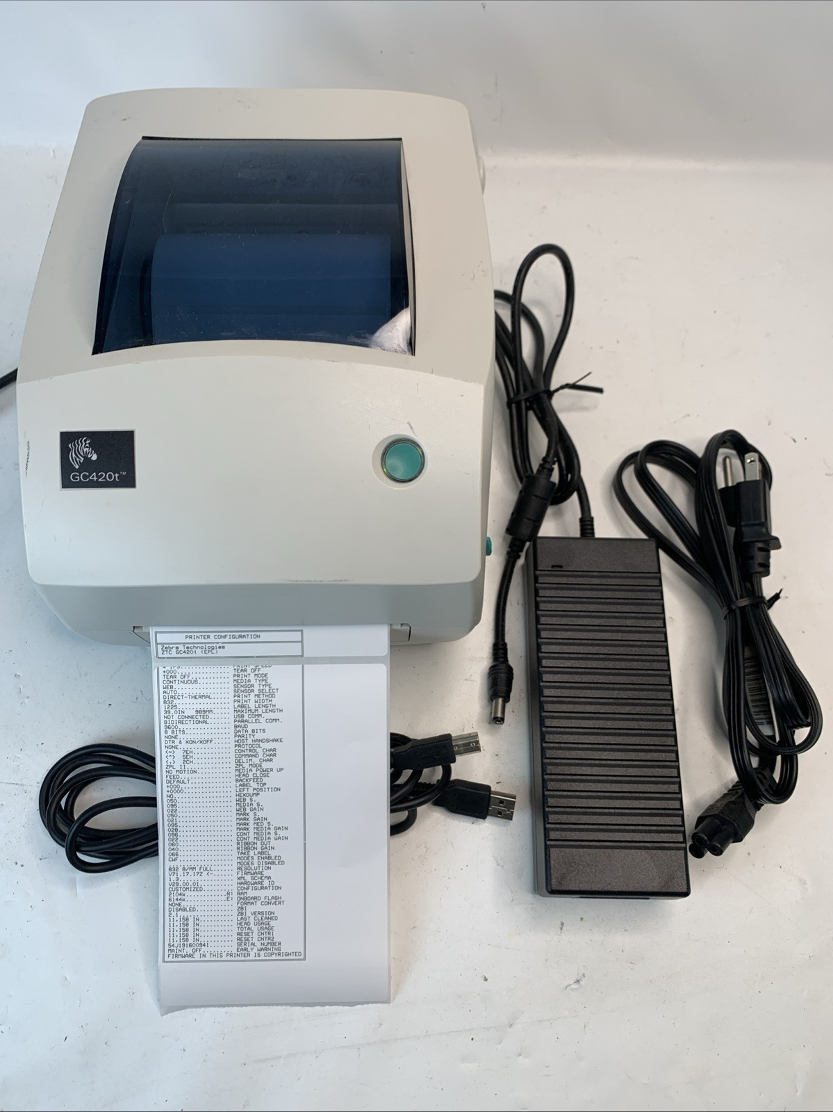 Zebra GC420t Desktop Thermal Transfer Label Printer Shipping Labels Power Supply