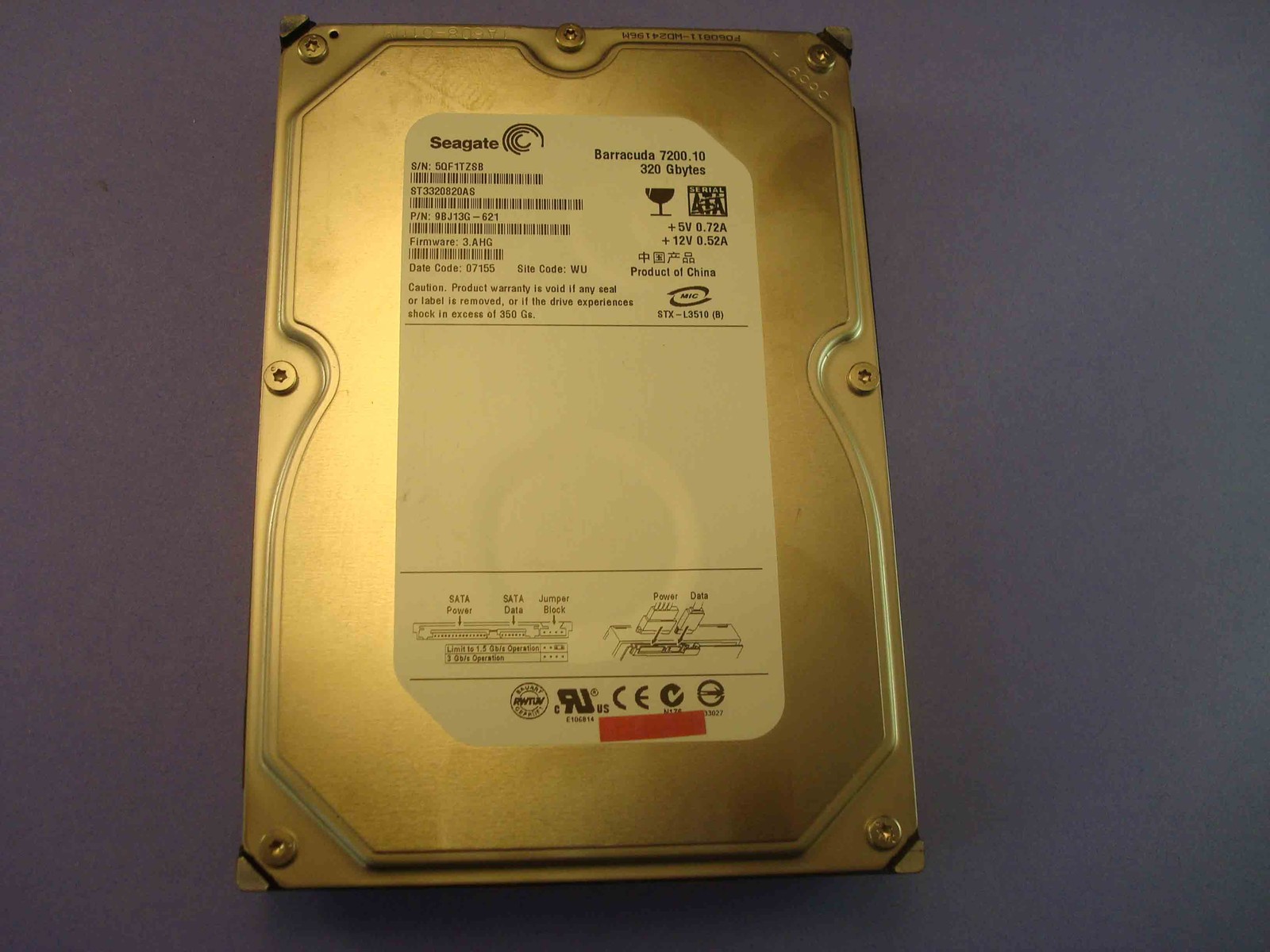 Seagate Barracuda 7200.10  ST3320820AS  SATA 320GB Hard Drive  9BJ13G-621