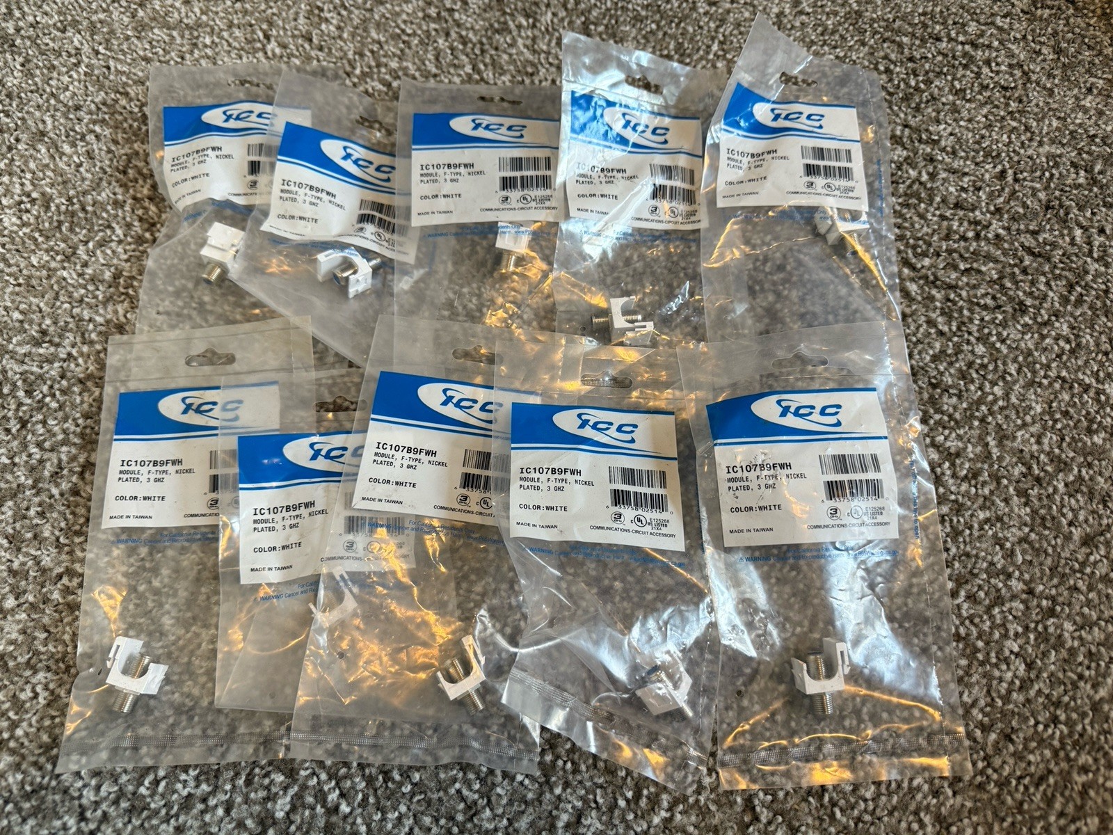Lot of 10, ICC Module, F-type, Nickel Plated, 3 GHz - IC107B9FWH NEW