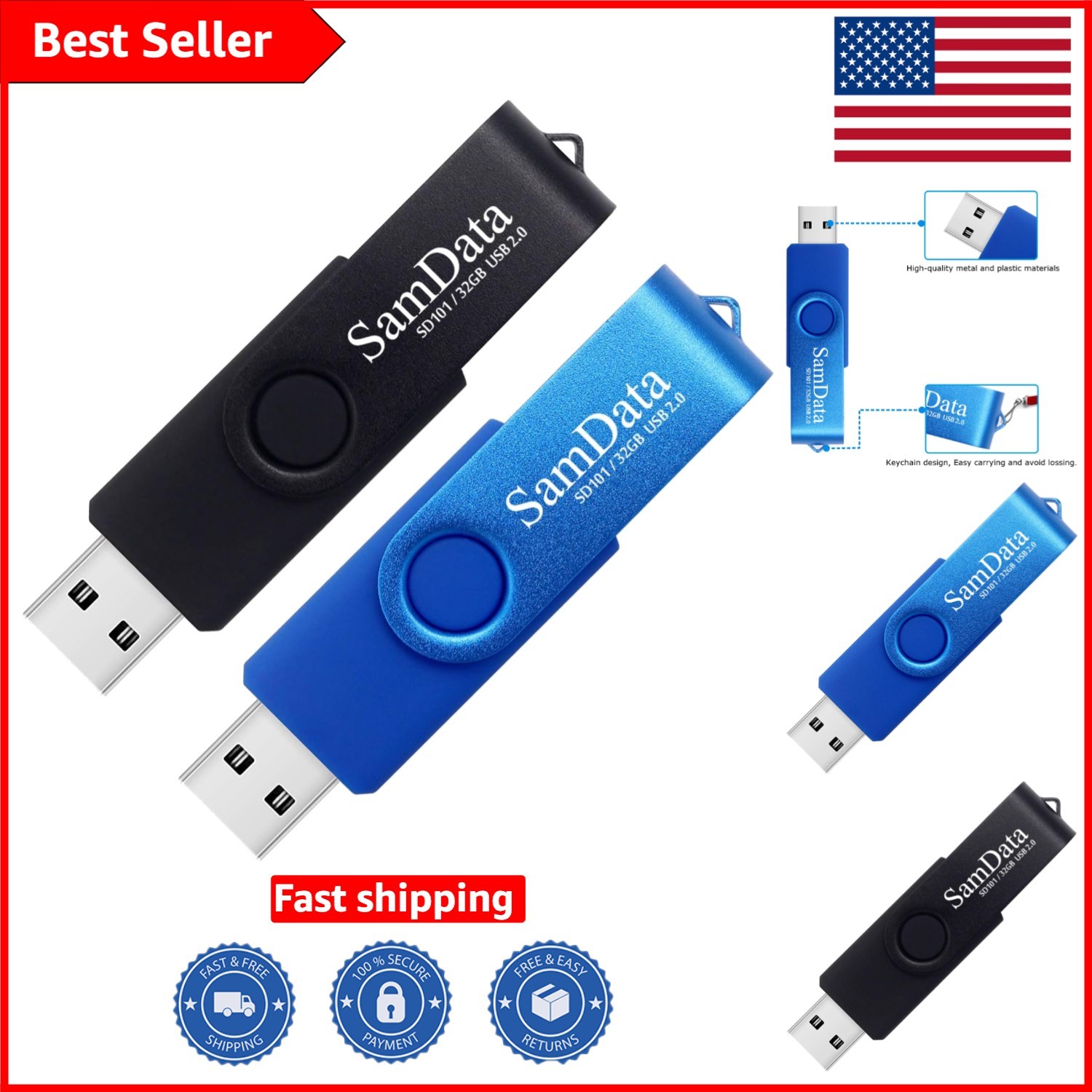 Portable 2-Pack 32GB USB Flash Drives with Easy Plug-and-Play Functionality