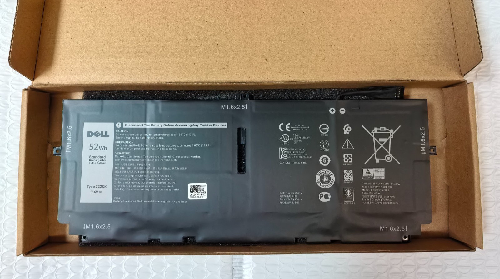 OEM Genuine 52WH 722KK Battery For DELL XPS 13 9310 9300 0WN0N0 02XXFW 2XXFW NEW