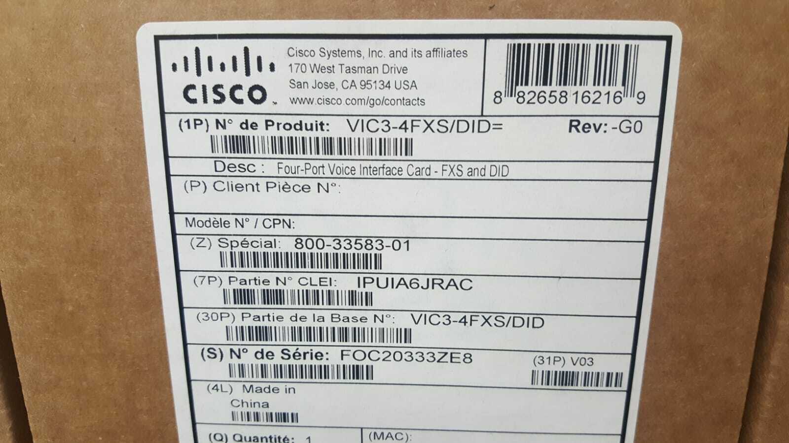 Brand NEW CISCO VIC3-4FXS/DID 4-Port High-Density FXS/DID Voice Fax Interface