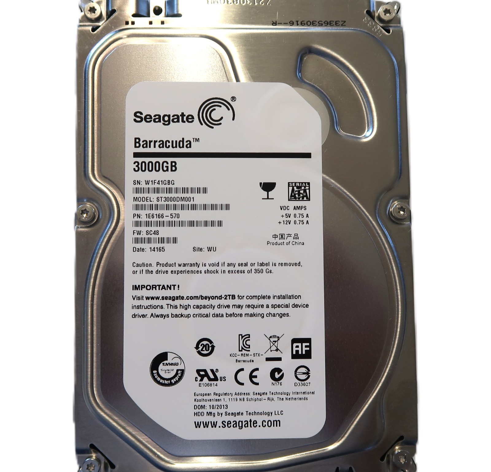 ST3000DM001 PN: 1E6166-570 SC48 (W1F4) WU China 3000gb 3.5" Sata HDD 10/2013
