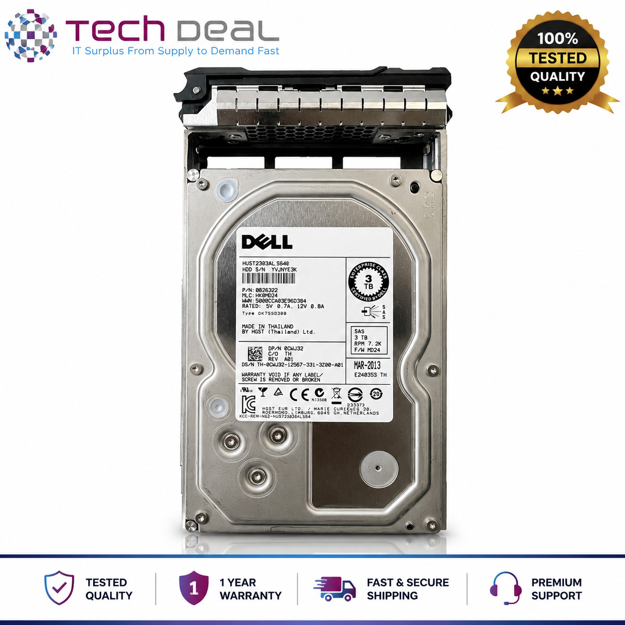 Dell CWJ92 3TB 7.2K SAS 6Gb/s 3.5" HDD HUS723030ALS640 0CWJ92 0B26322