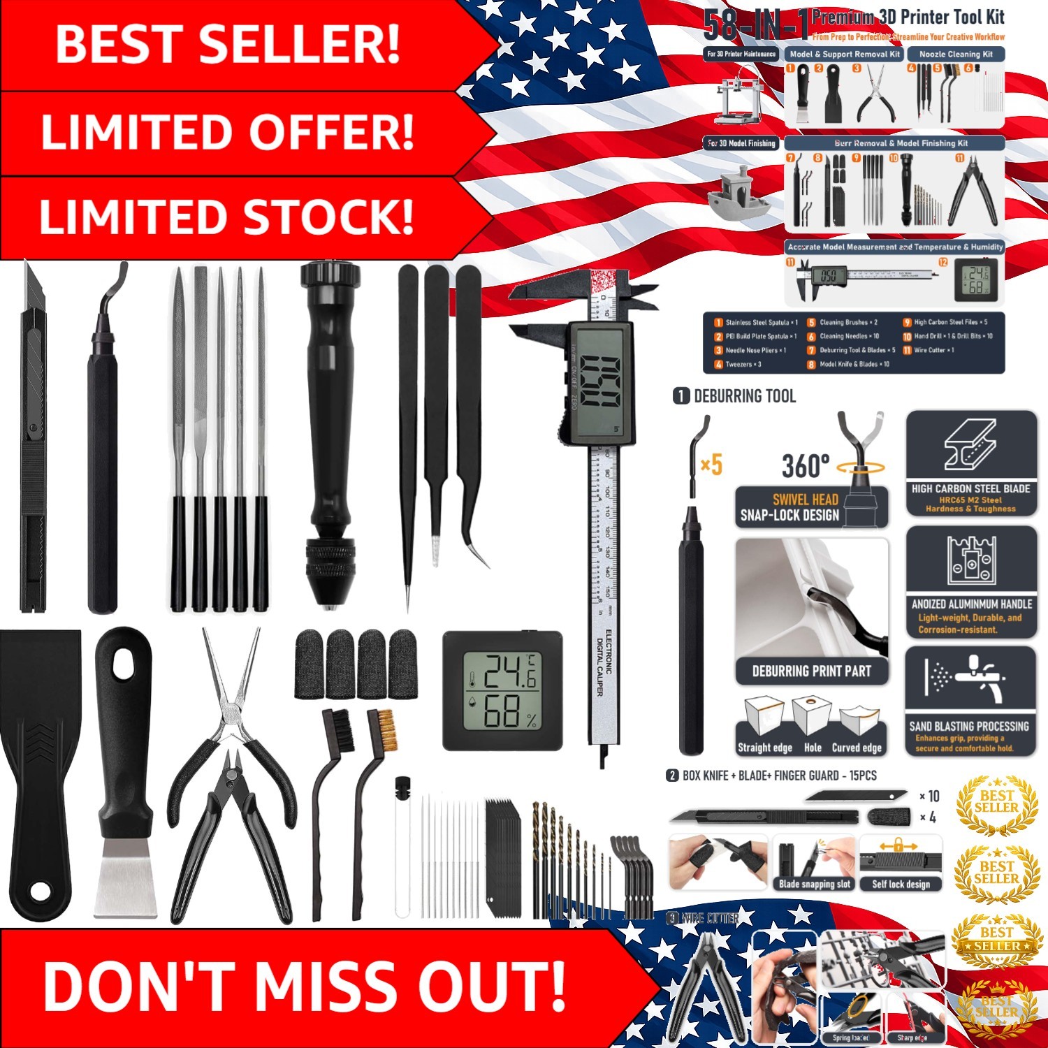 Complete 3D Printing Tools Set for Flawless Finishing & Easy Filament Handling