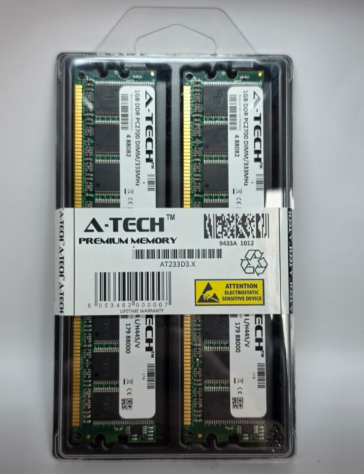 A-Tech 2GB 2 x 1GB PC2700 Desktop DDR 333 MHz 184-pin DIMM DDR1 Memory RAM 2G 1G