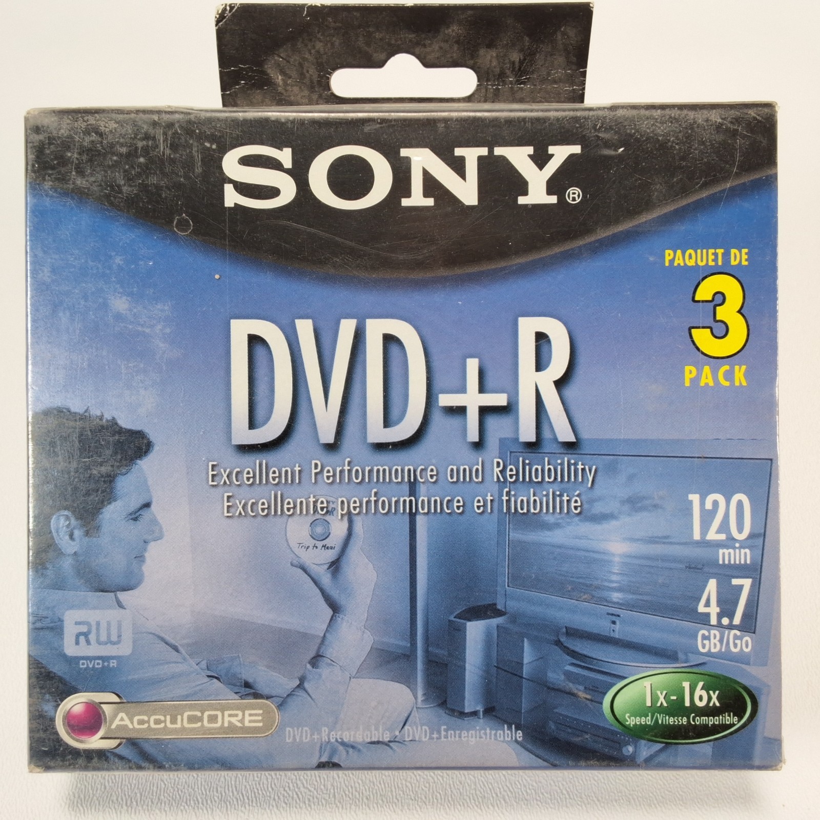 Sony AccuCORE DVD-R 3 Pack 120 Min 4.7 GB Recordable Media Blank Disc New Seal