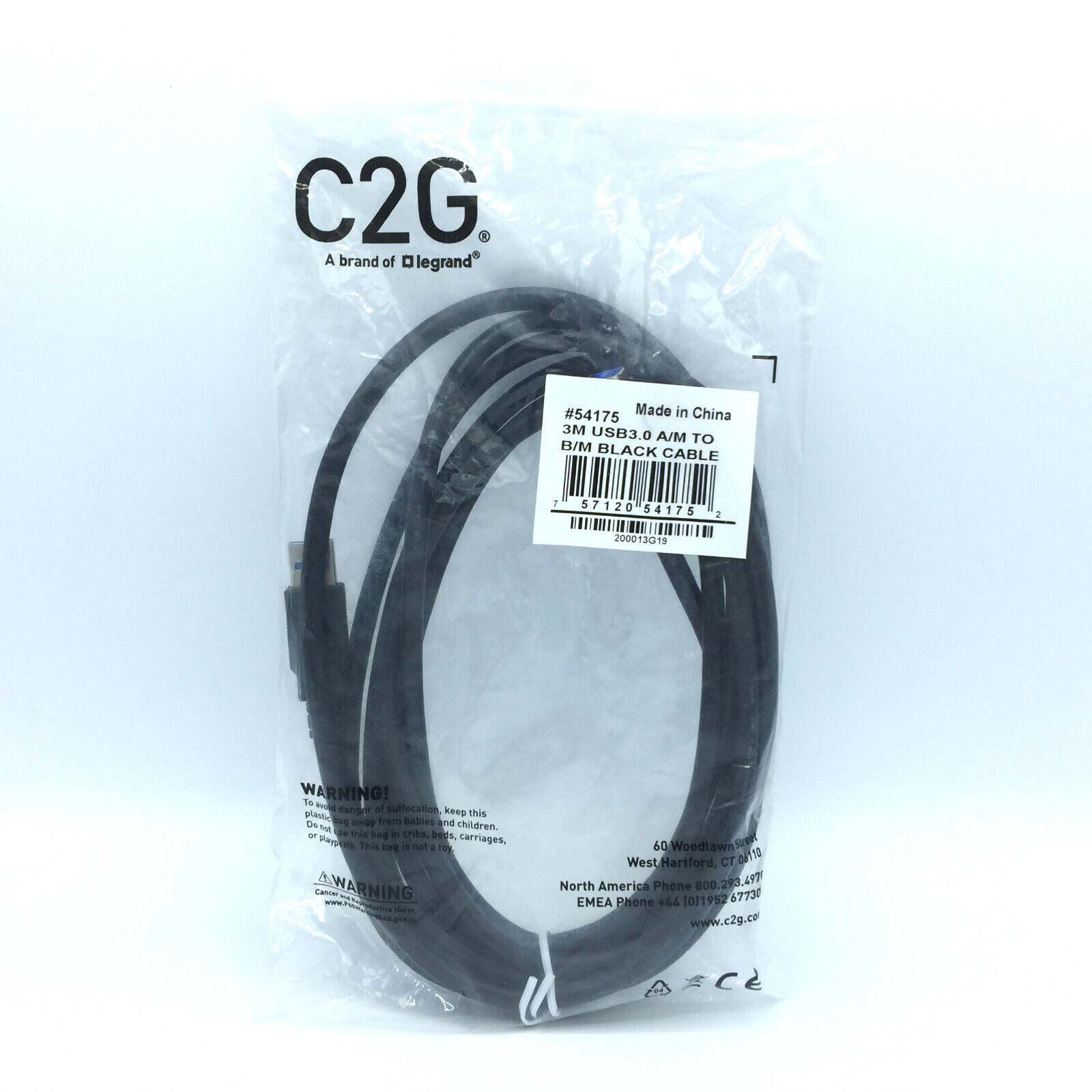 C2G 54175 C2G 3m USB 3.0 A Male to B Male Black Cable 9.8ft - USB