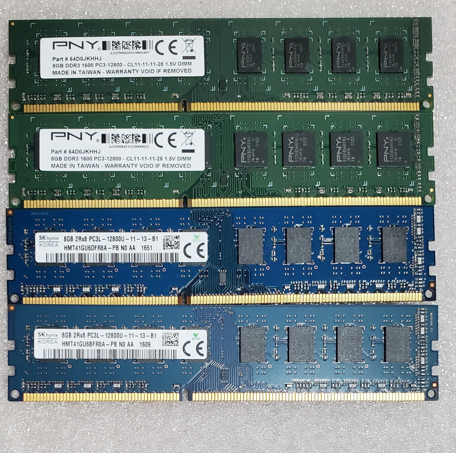 Mixed Brand Lot of 4x 8GB PC3 DDR3 Desktop DIMM memory 