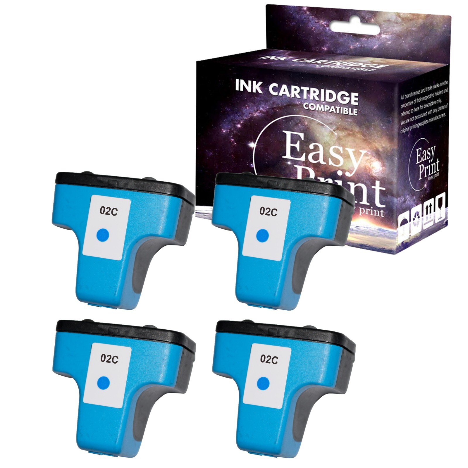 4PK replace for HP 02XL Ink Cartridge for PhotoSmart 3108 3210 8250 (Cyan)