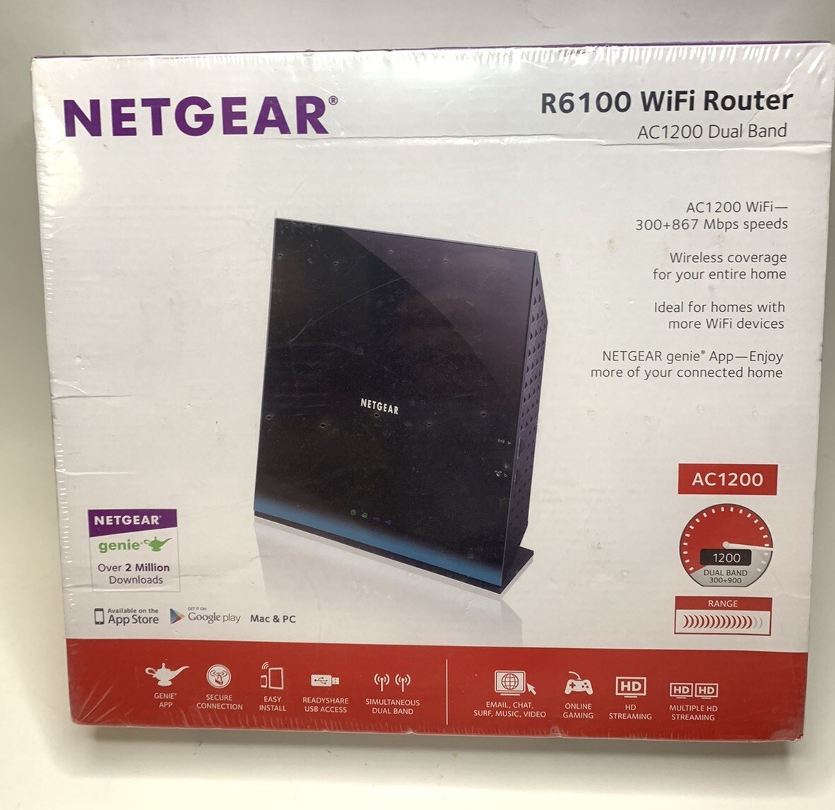 New Sealed Netgear  R6100-100NAS AC1200 Dual-band Wi-Fi Wireless Router WiFi