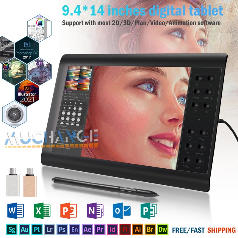 10x6" Graphics Drawing Tablet Pad Art Painting + Battery-free pen 12 Shortkey