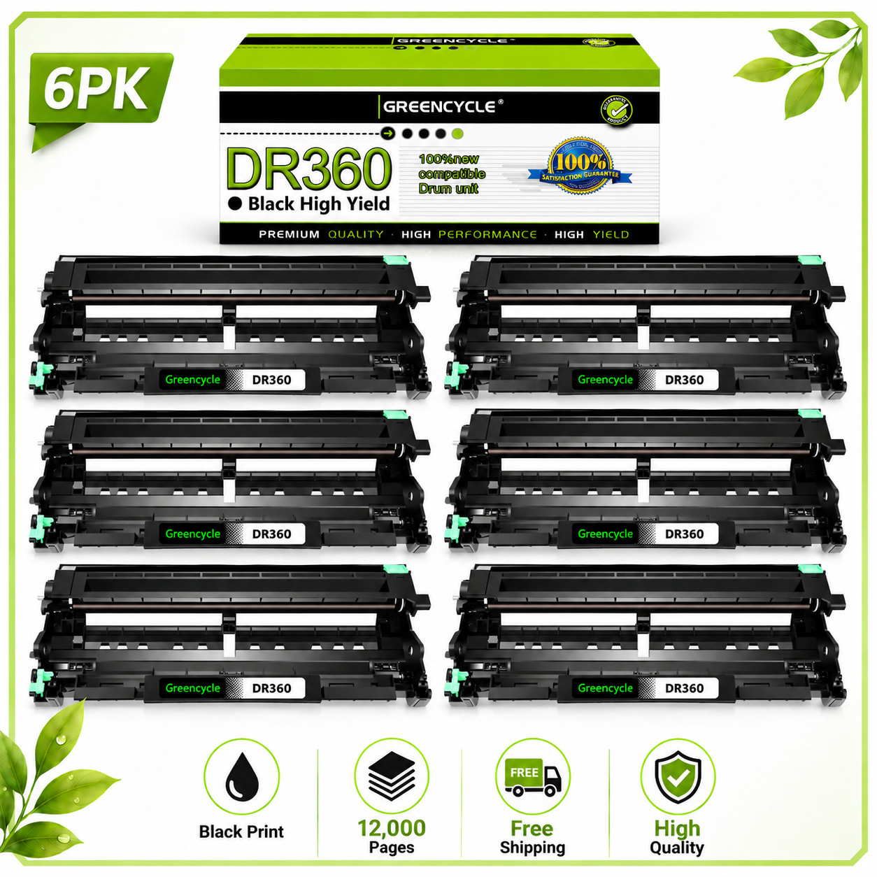 6PK DR360 Drum Unit Fits For Brother DR-360 DCP-7030 DCP-7040 DCP-7045N HL-2140
