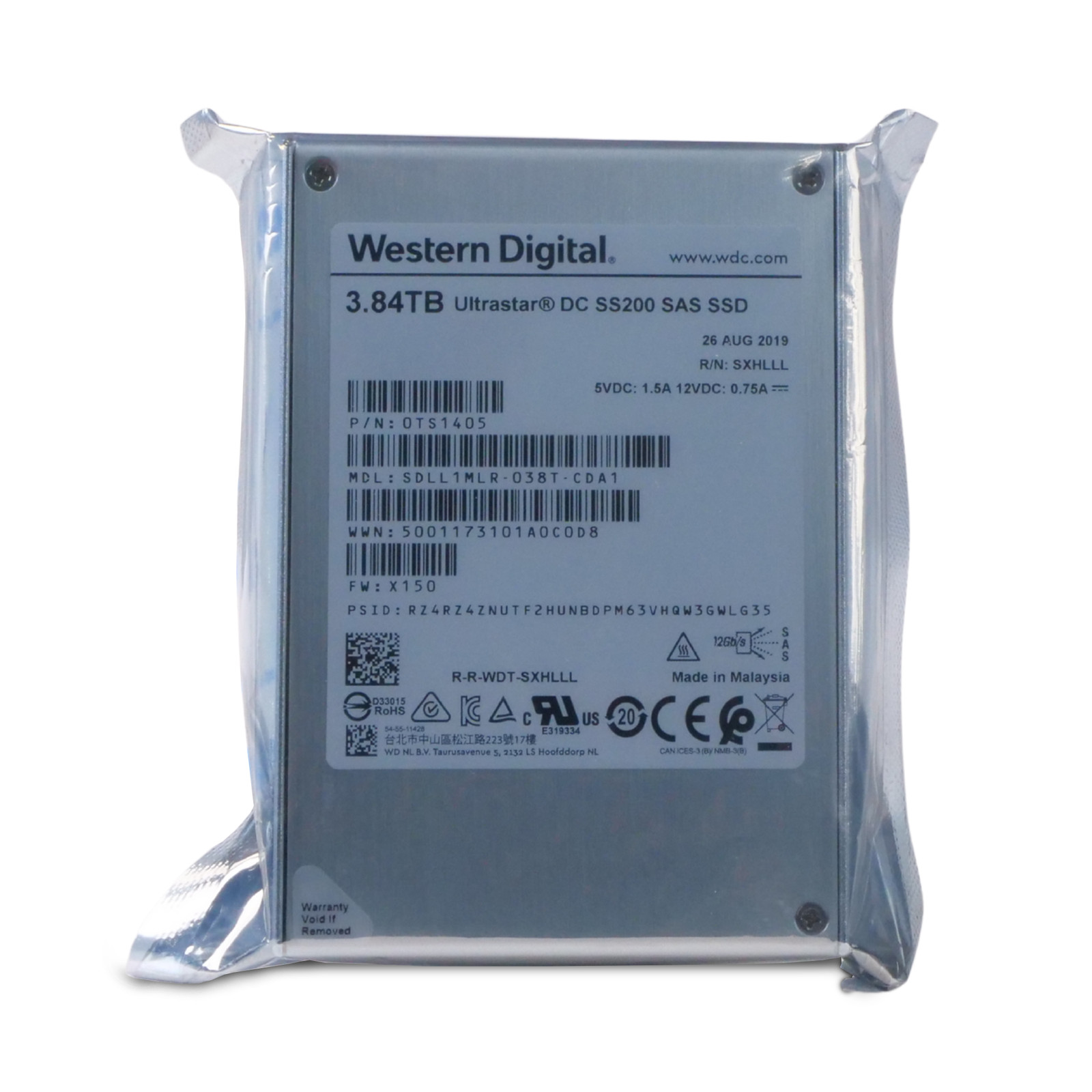 WD DC SS200 3.84TB SDLL1MLR-038T-CDA1 0TS1405 SAS 12Gb/s MLC 1 DWPD 2.5" SSD
