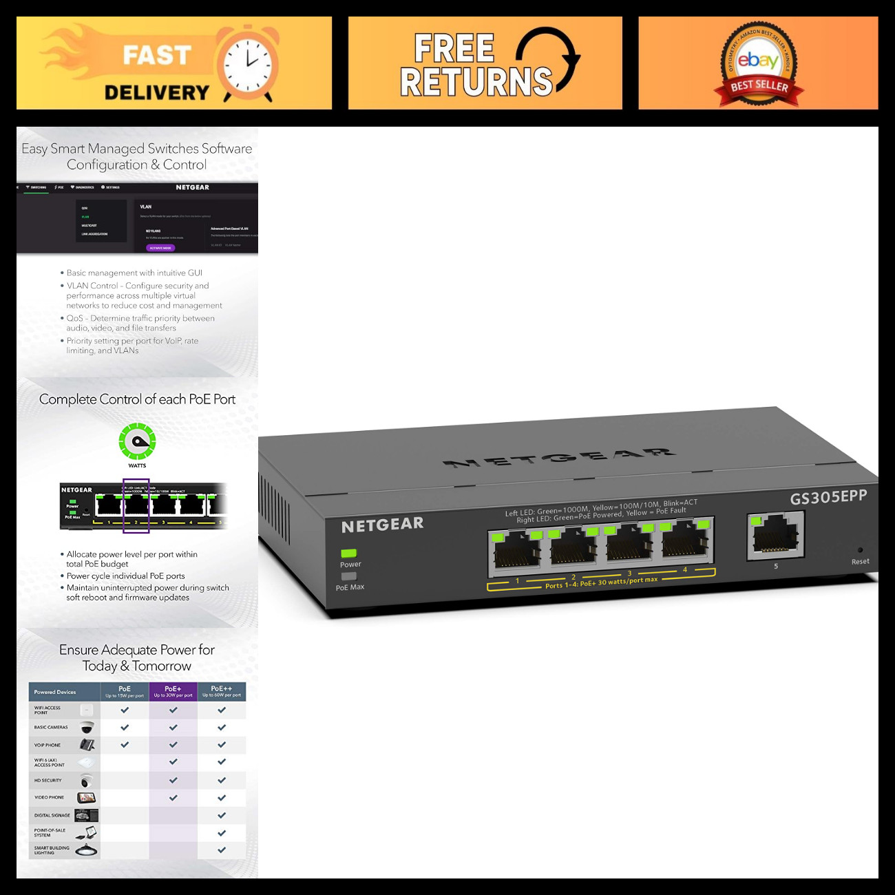 5-Port PoE Gigabit Ethernet Smart Managed Switch - Easy Setup, Network Upgrade