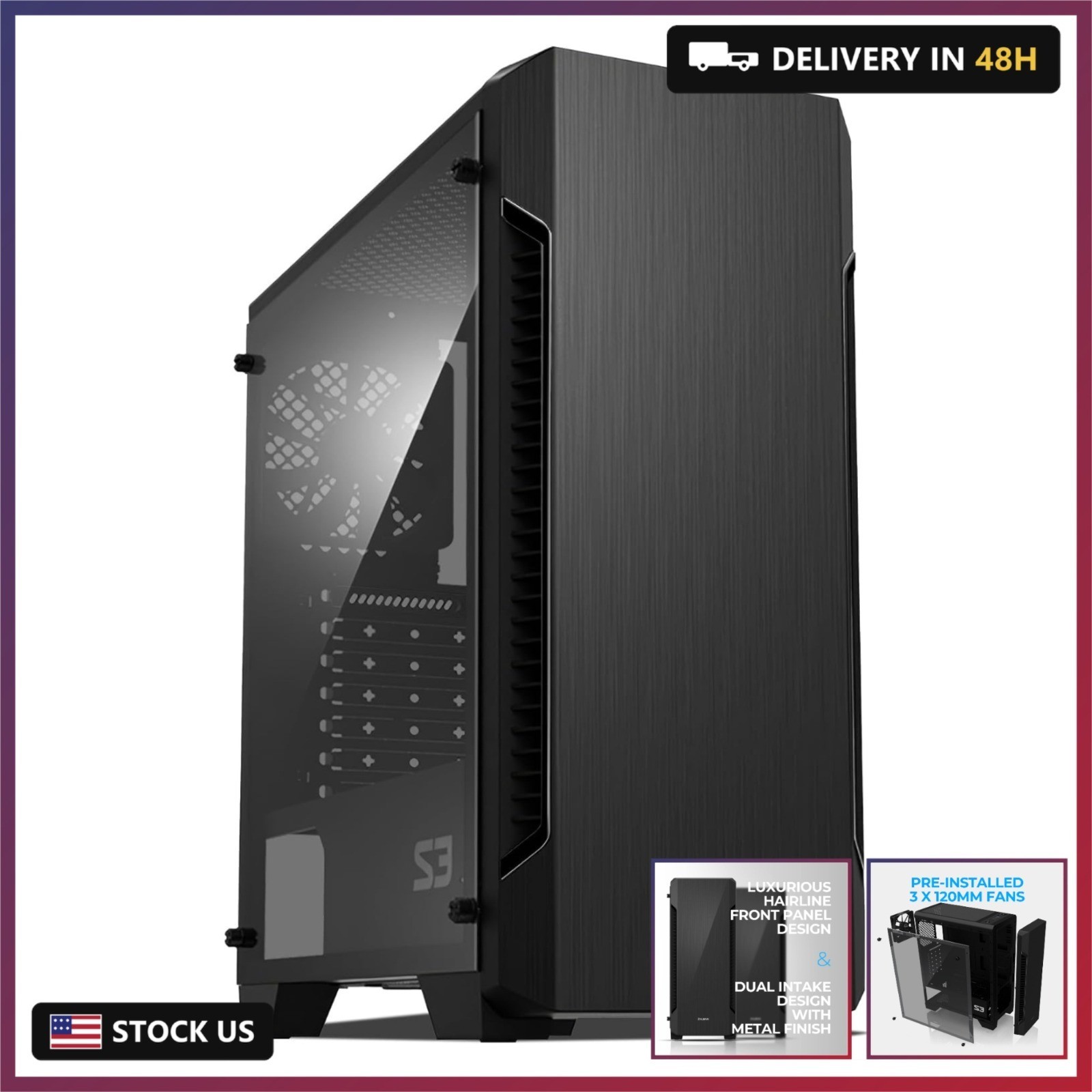 Zalman - S3 - ATX Mid-Tower PC Case - Full Acrylic Side Panel - 3x Case Fan 120m
